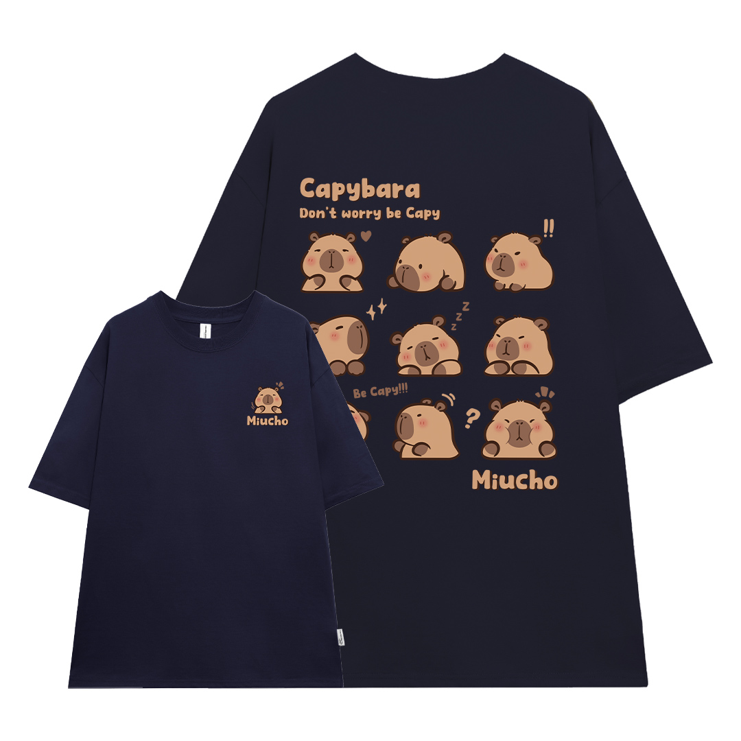 Áo thun gấu Capybara unisex form rộng tay lỡ màu xinh ATD1217 Miucho vải cotton thoáng mát cổ tròn in mix_thumbnail_17