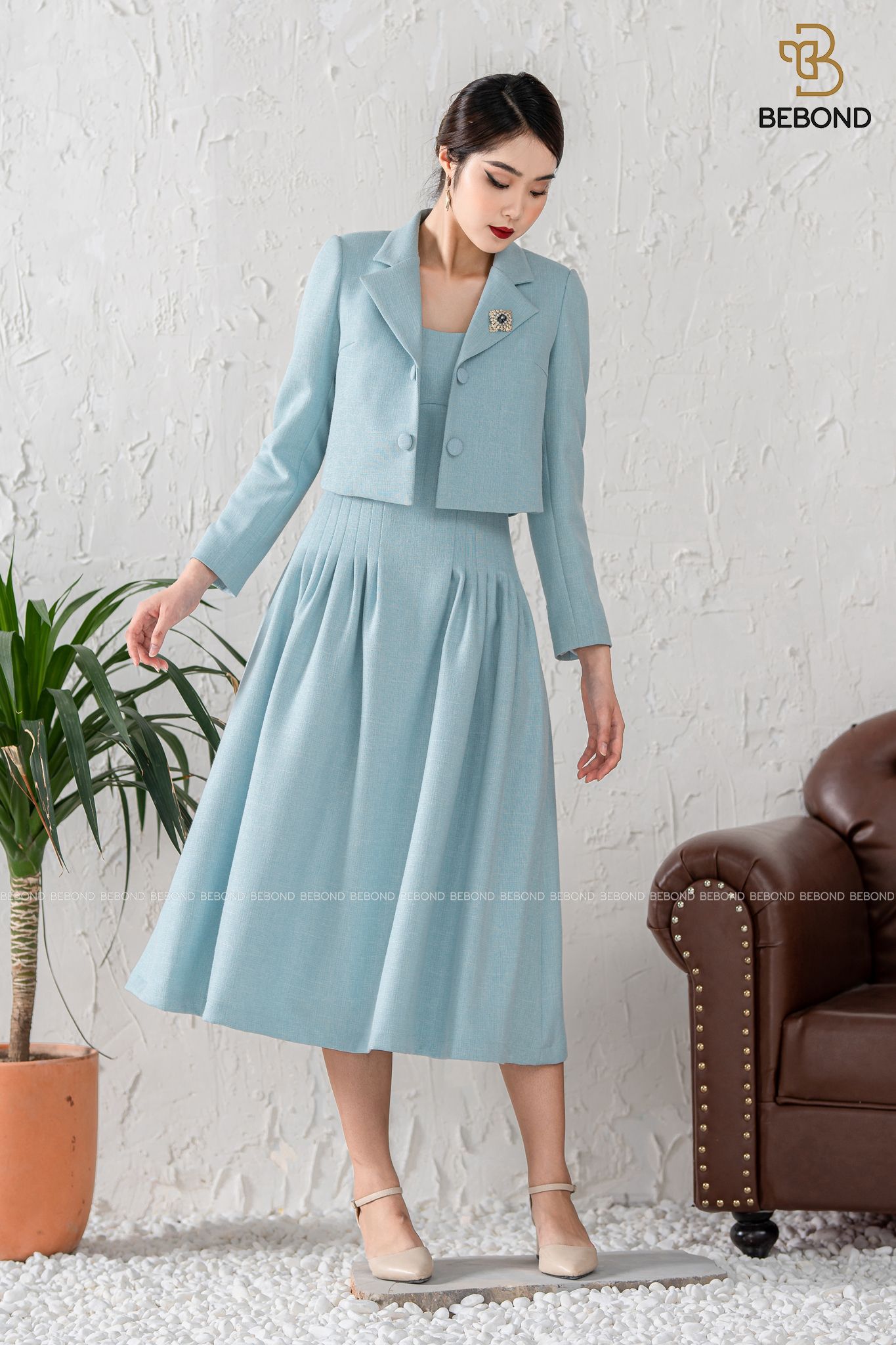 Set Vest dạ tweed Laura xanh thiên thanh_thumbnail_4