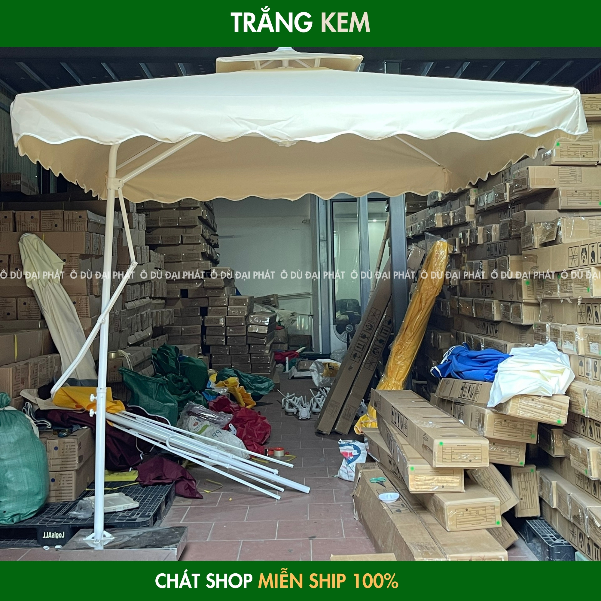 dù lệch tâm, ô lệch tâm 2m5 màu trắng kem chính hãng đại phát