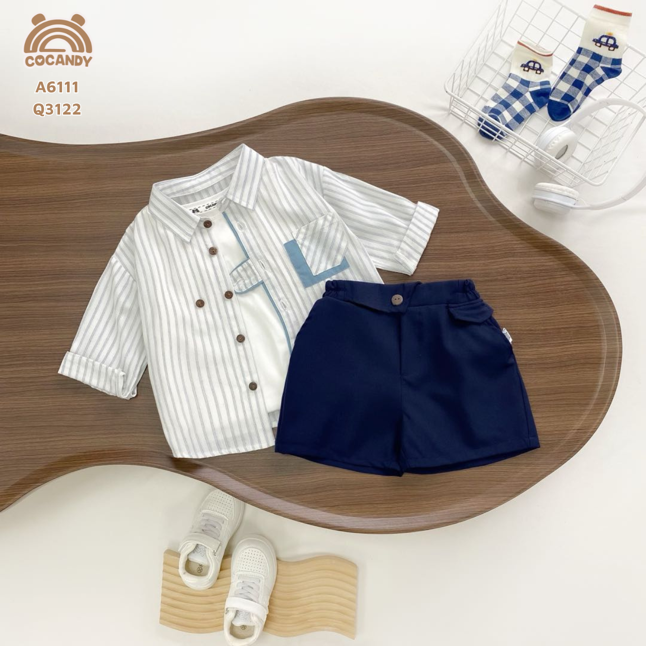 Quần cộc XANH NAVY vạt tam giác 1 cúc