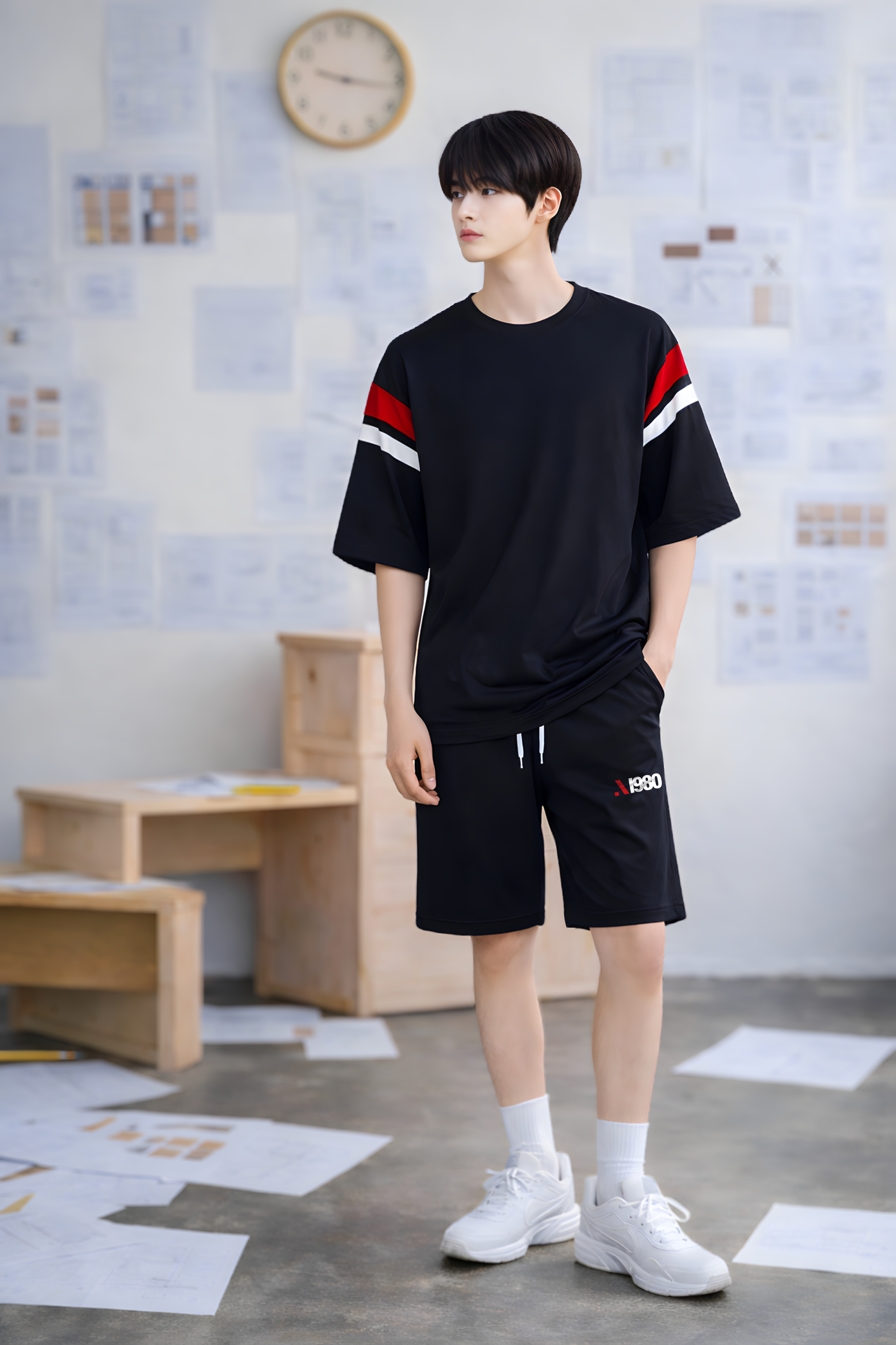 Áo phông bé trai dáng rộng màu đen phối đỏ_thumbnail_3