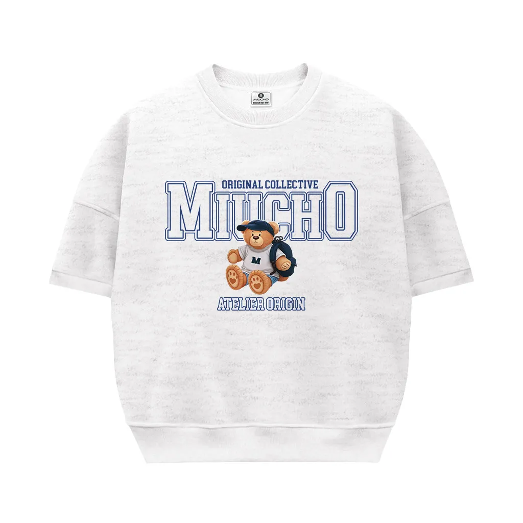 Áo sweater nữ boxy tay ngắn Miucho nỉ 2 da dày dặn thoáng mát cổ tròn hình gấu bông dễ thương 2632_thumbnail_0