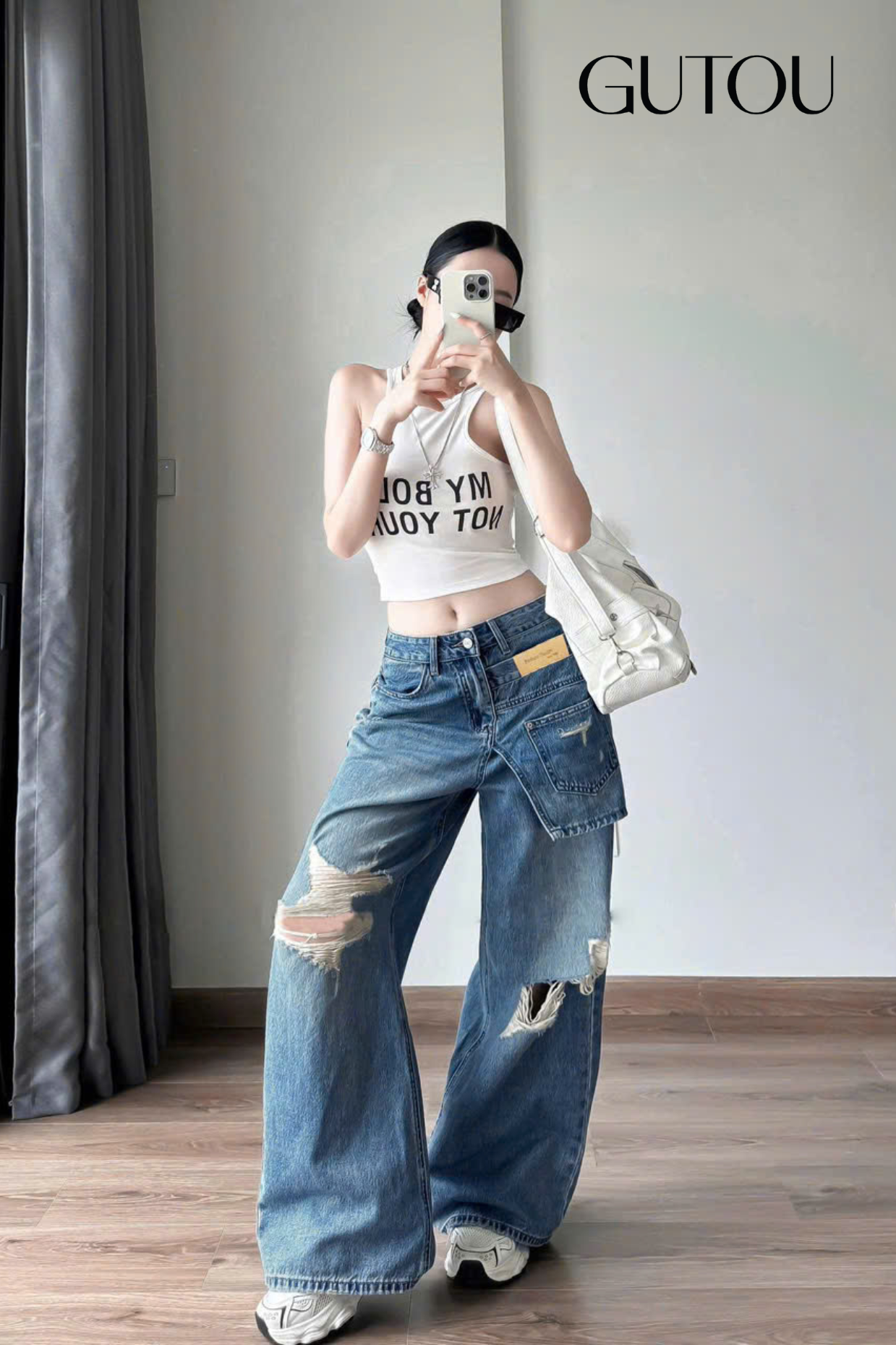 [ GUTOU ] Quần Jean Suông Rách Gối Rebel Denim_thumbnail_2