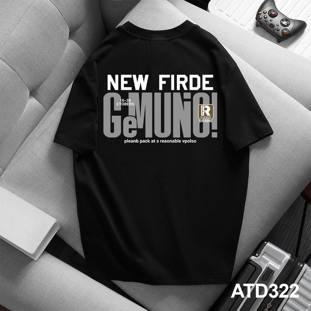 Áo thun nam form rộng ATD322 Miucho Iconic cotton cổ tròn in typography_thumbnail_3