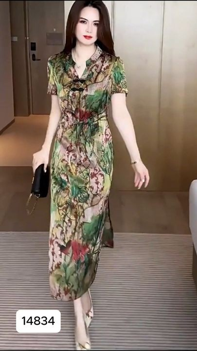 14834-Đầm suông cổ tàu eo thắt dây rút in họa tiết 3D ( lụa latin)_thumbnail_3