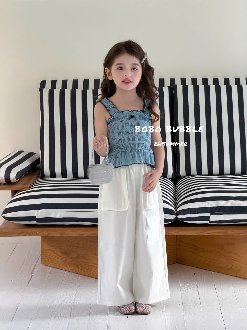 C193 - Áo thun nhún bi bèo viền nơ ngực hãng Bobo Bubble (sz 90 - 140)