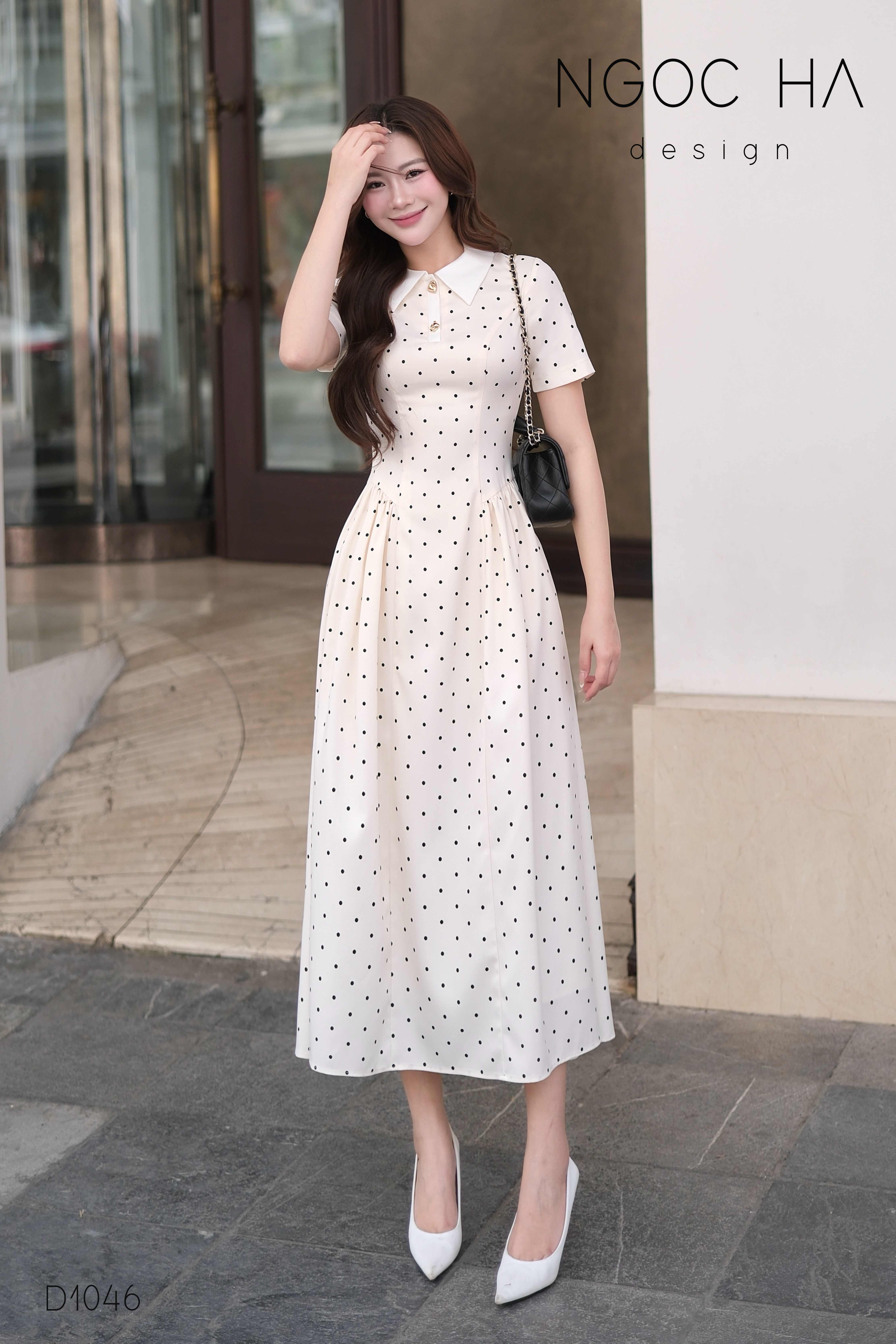 Briona Dress_ Đầm Chấm Bi Cổ Trắng D1046