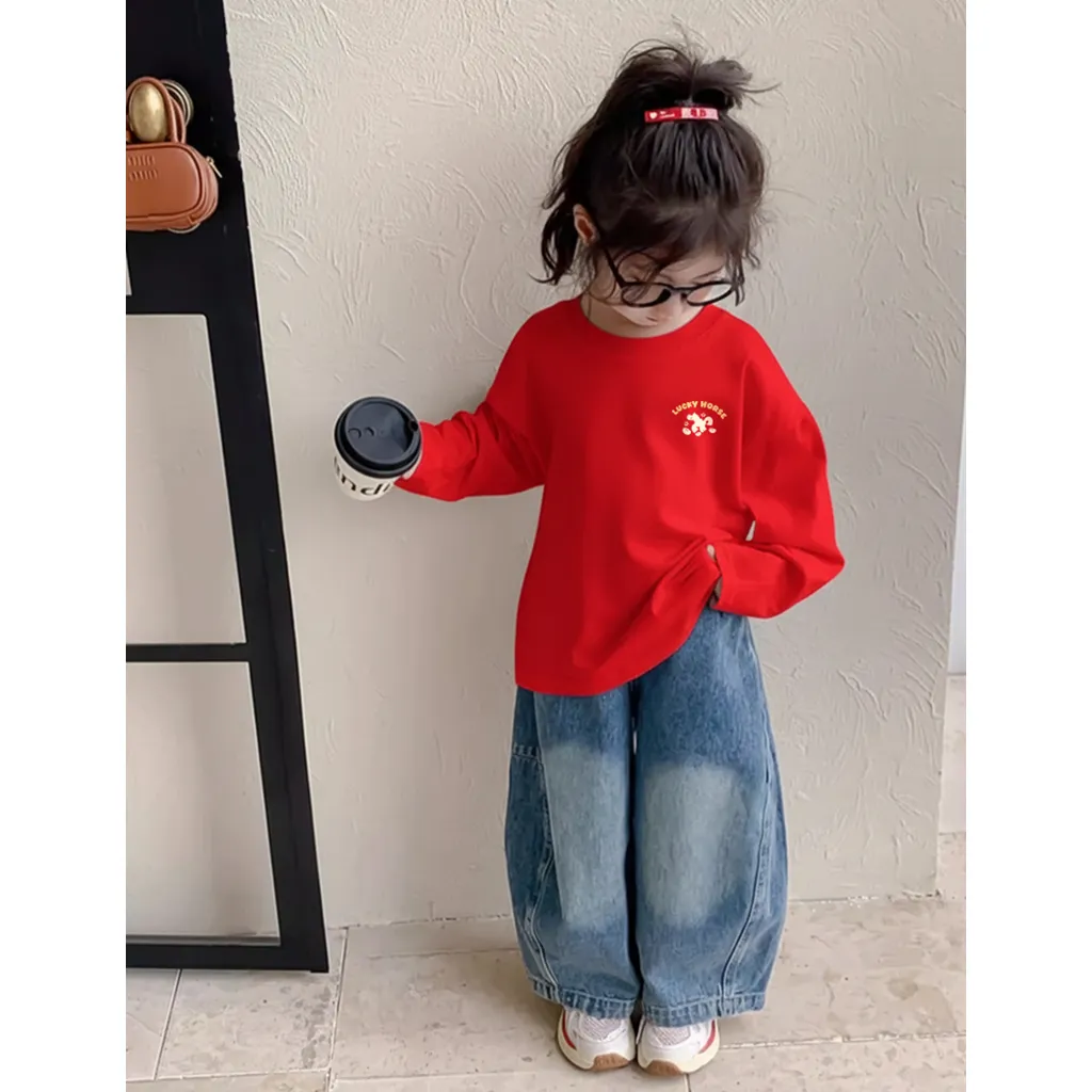 Áo thun Tết bé gái Kado vải cotton thoáng mát tay dài form rộng họa tiết nhỏ 2984_thumbnail_4