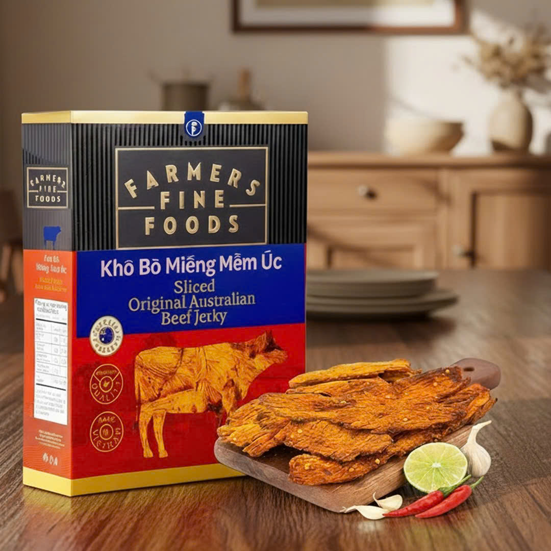 KHÔ BÒ MIẾNG MỀM ÚC FARMERS FINE FOODS 100G (HỘP GIẤY)