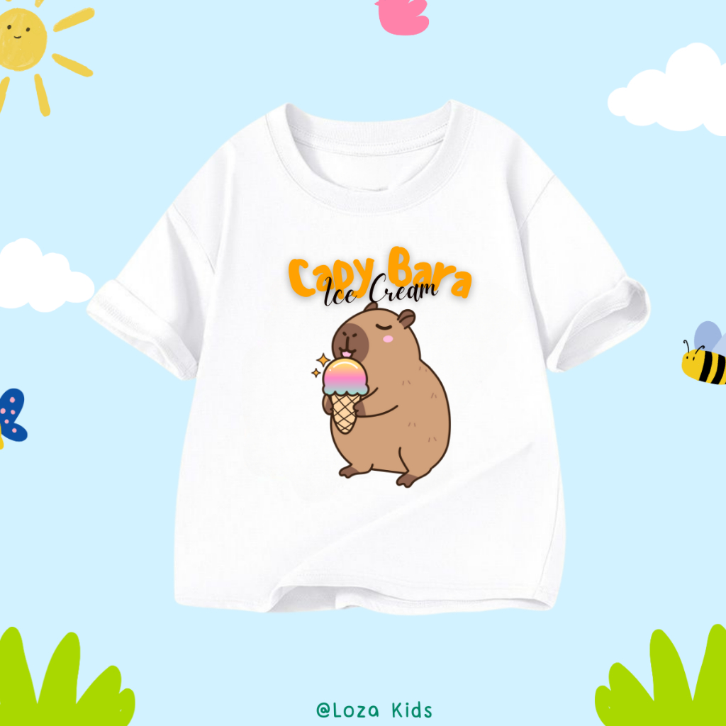 Áo thun  trẻ em in hình 'CapyBara ăn kem'- Loza Kids  AT012
