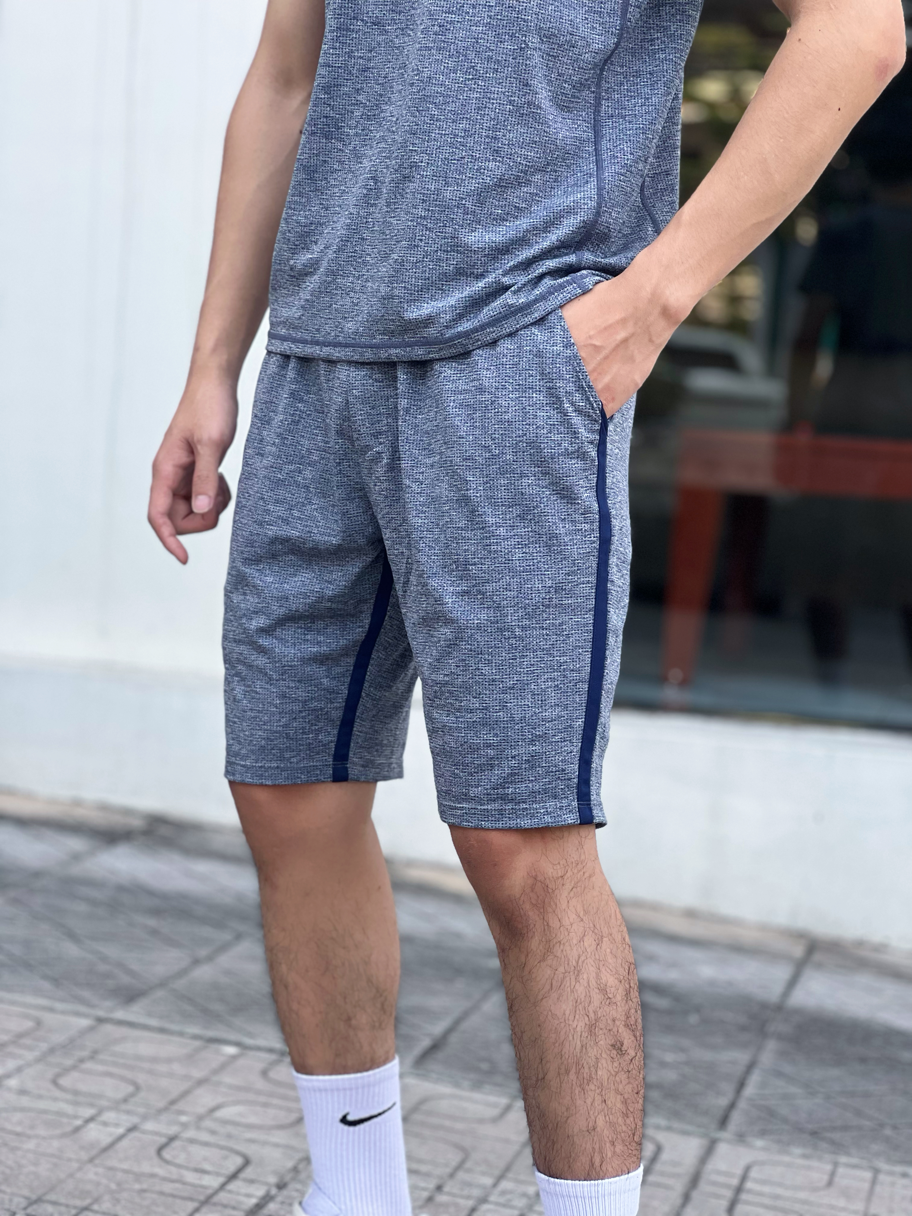 BỘ QUẦN ÁO THỂ THAO NAM POLYESTER LYCRA MÀU GHI ÁNH XANH NARSIS - PRO-ACTIVE KHỎE KHOẮN E23001 NA..._thumbnail_2