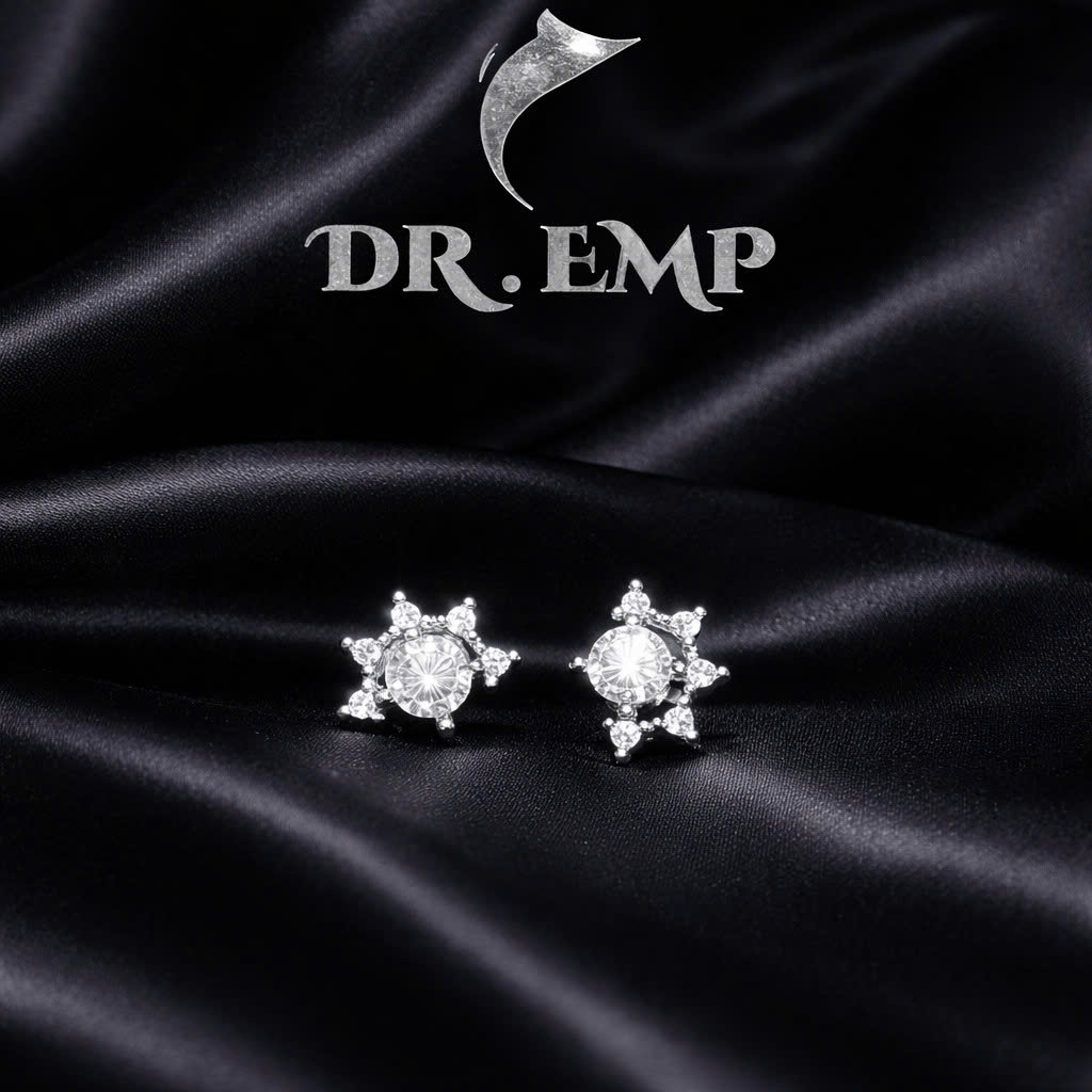 Khuyên kiểu mặt trời 5 đá trắng dẹt