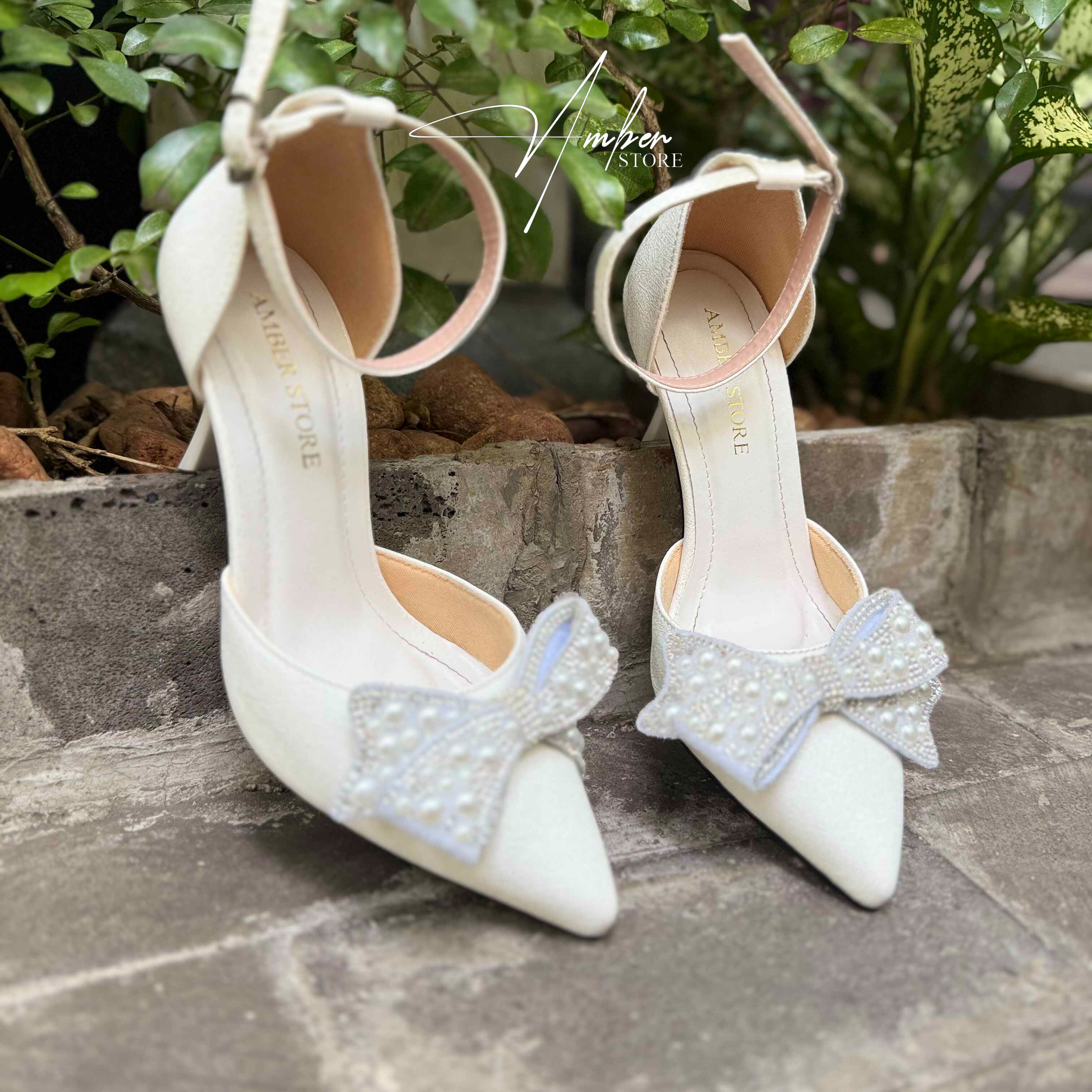 Giày Cao Gót Nữ Bít Mũi Đính Nơ Ngọc Trai Sang Trọng - CG25