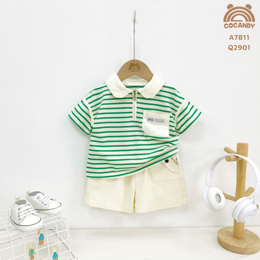 Áo cộc kẻ XLá phối Be cổ bẻ khóa_thumbnail_0