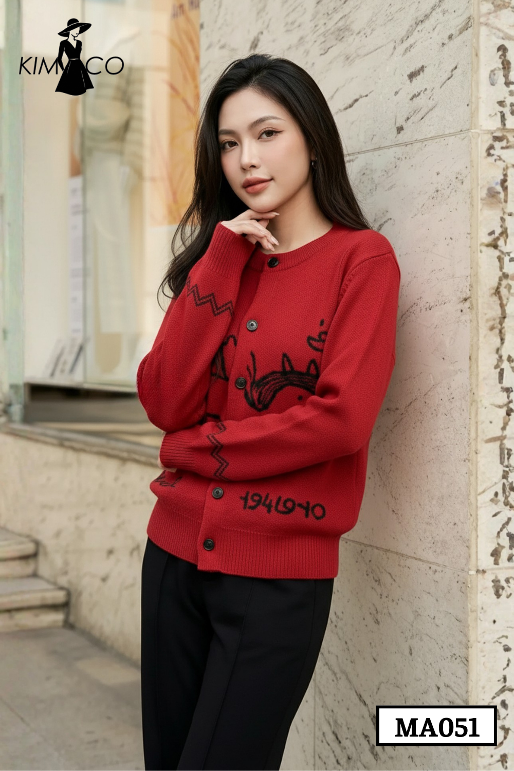 Áo Len Cardigan Đỏ Họa Tiết Kỳ Lân Nghệ Thuật - MA051_thumbnail_2