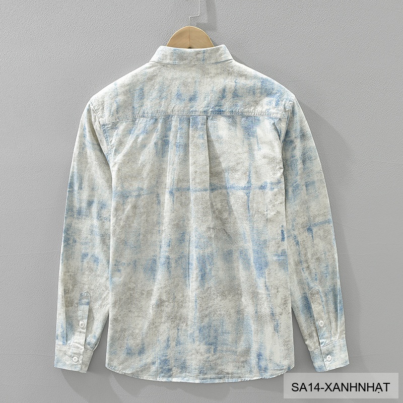 SA14 - Áo sơ mi nam dài tay in họa tiết phong cách Nhật, dáng rộng thoải mái, chất cotton mềm mại