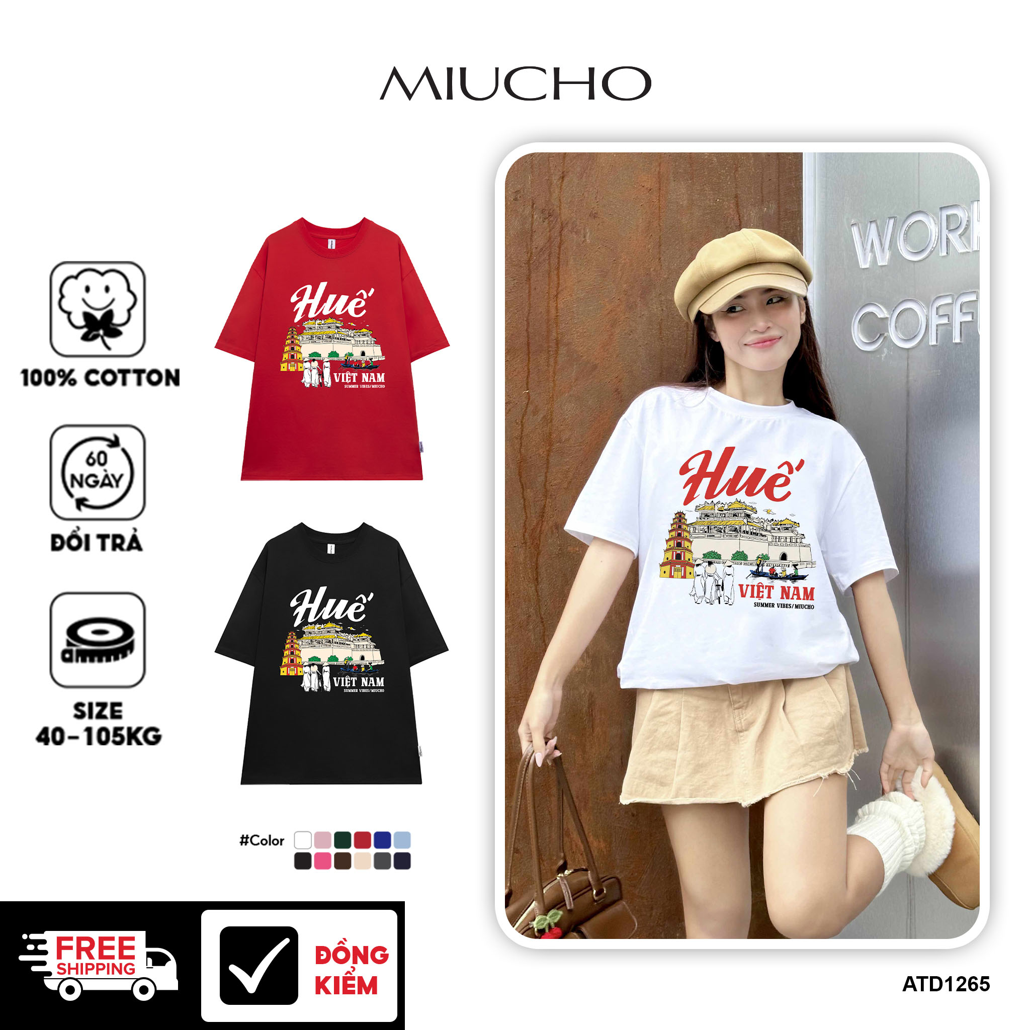 Áo thun du lịch Huế ATD1265 Miucho vải cotton thoáng mát in mix_thumbnail_1