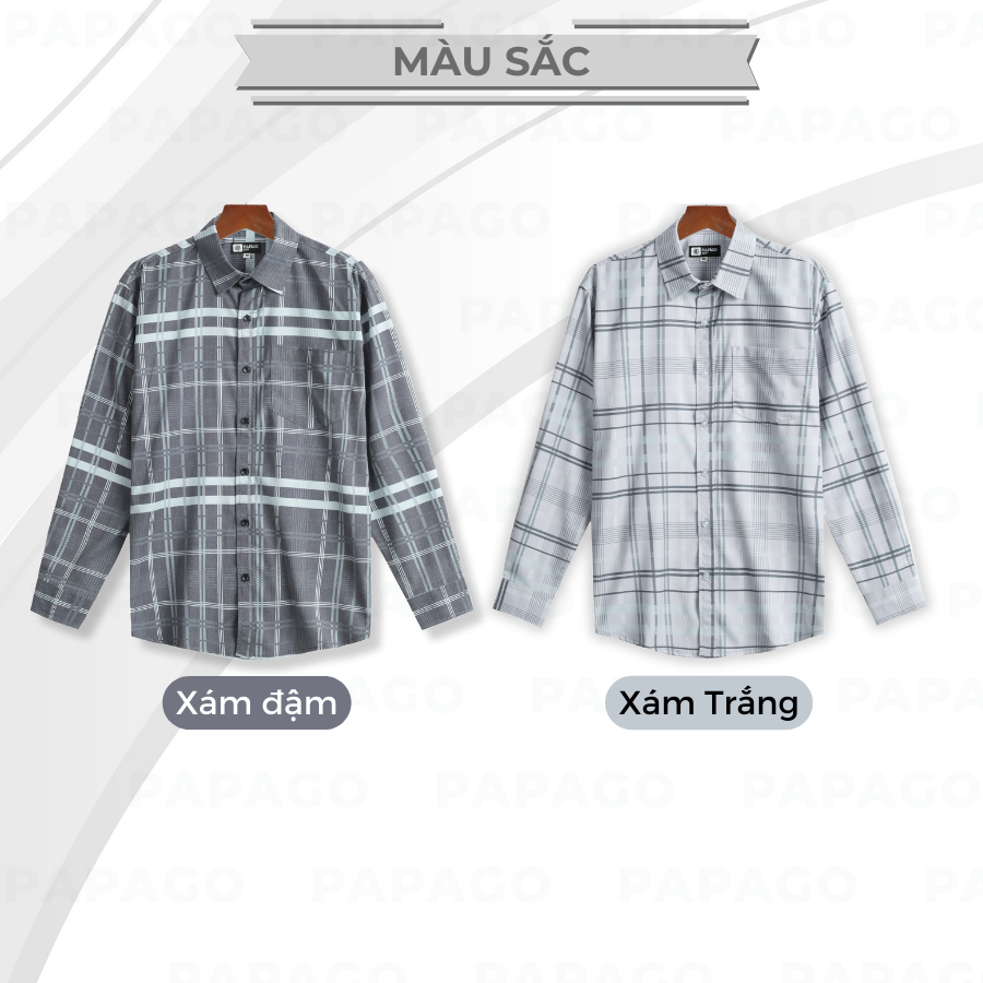 Áo sơ mi nam trung niên PAPAGO cao cấp tay dài vải lụa lai bầu in hoạ tiết sọc caro mềm mát - P23SDCR002_thumbnail_4