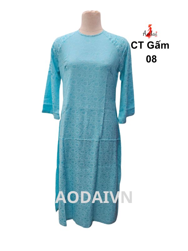 Cách tân Gấm 08 màu xanh pastel cổ tròn tay lỡ dáng suông