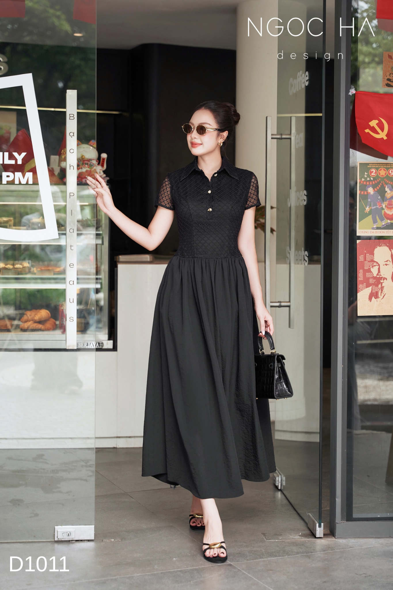 Hanna Dress_ Đầm Ren Mix Vải Thô Màu Đen D1011