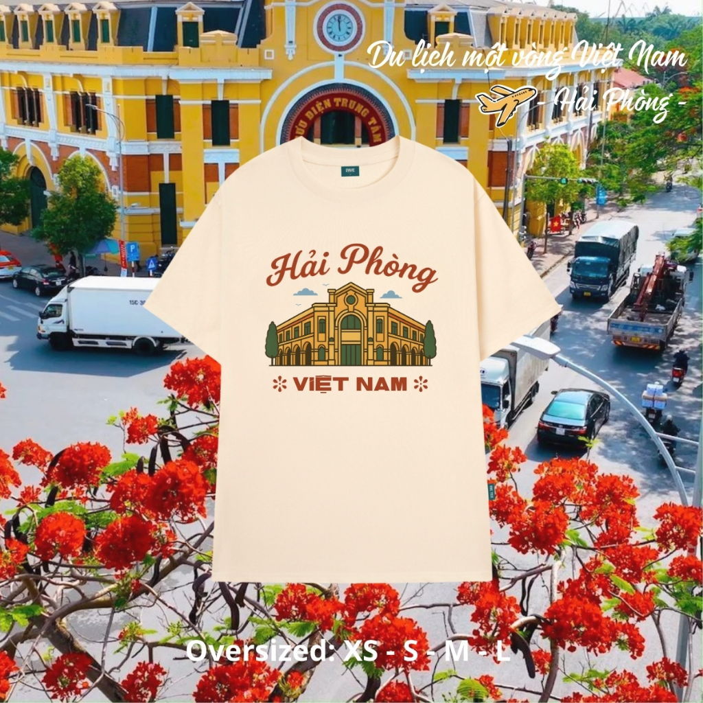 Áo thun du lịch Việt Nam, Huế, Hạ Long... dáng oversize rộng màu be local brand We Tee - T039_thumbnail_4