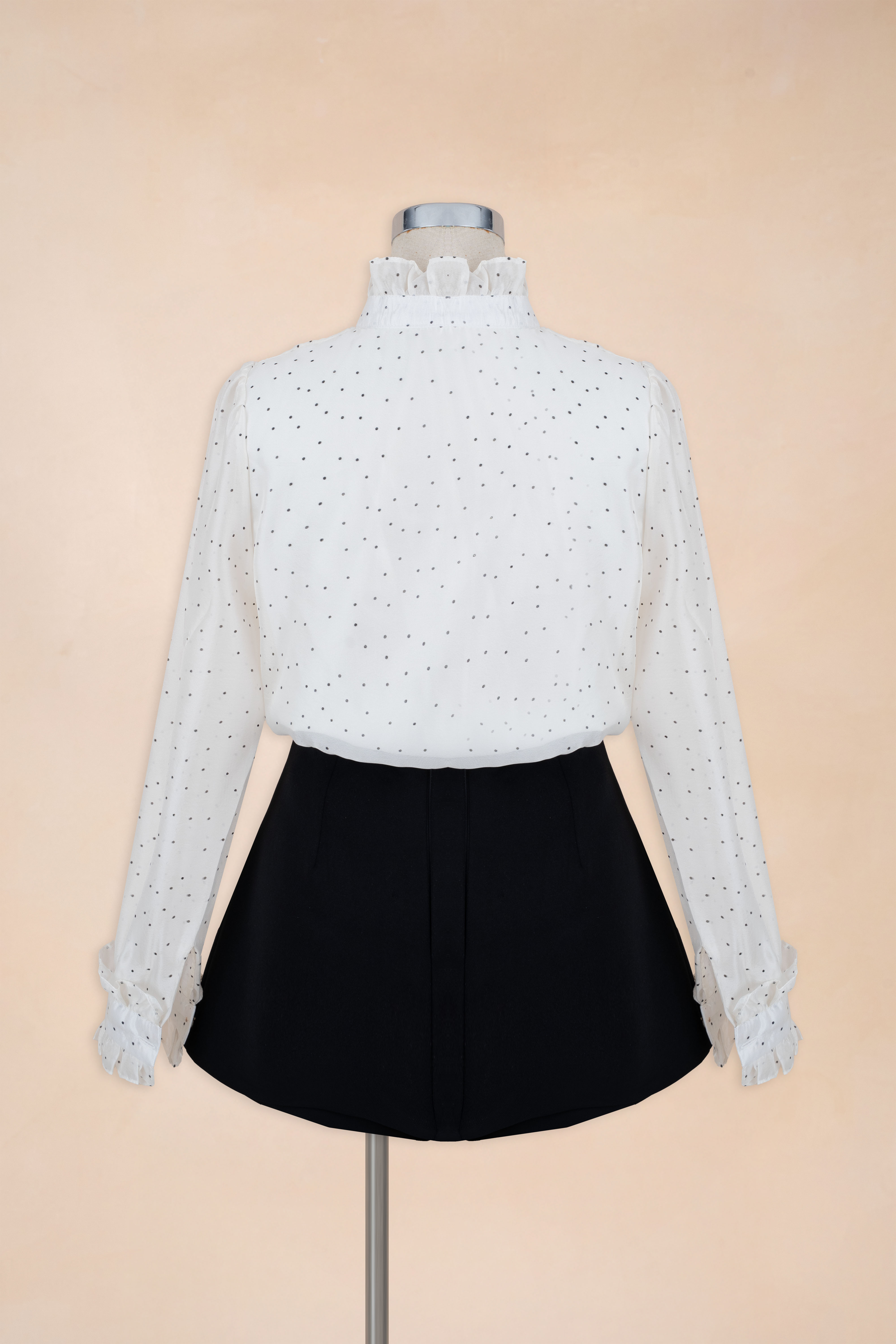 Sơ Mi Chấm Bi Viền Bèo Đính Hoa