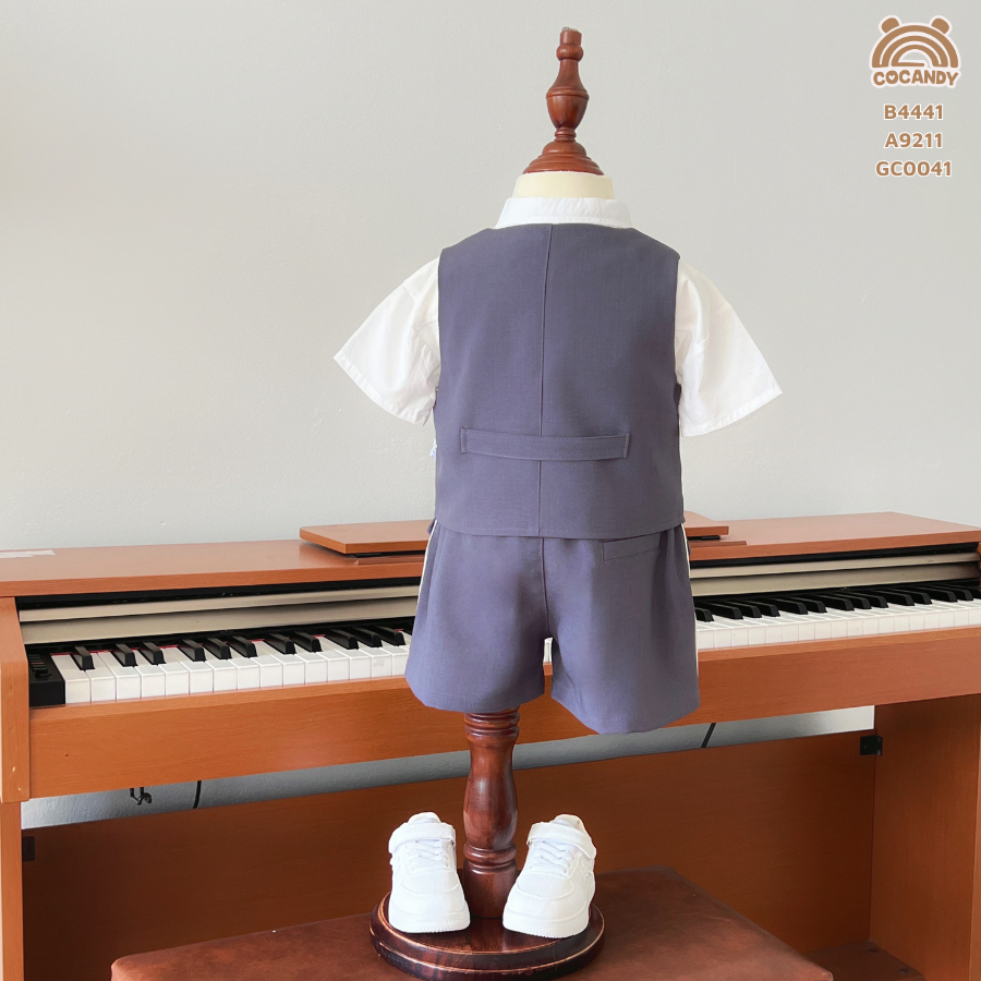 Bộ cộc GHI gile sọc trắng kèm nơ cổ_thumbnail_2