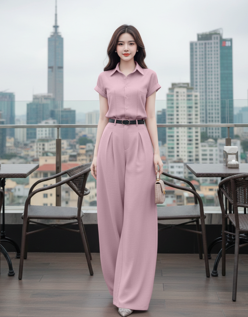 Set bộ đồ áo sơ mi phối quần ống rộng phong cách_thumbnail_4