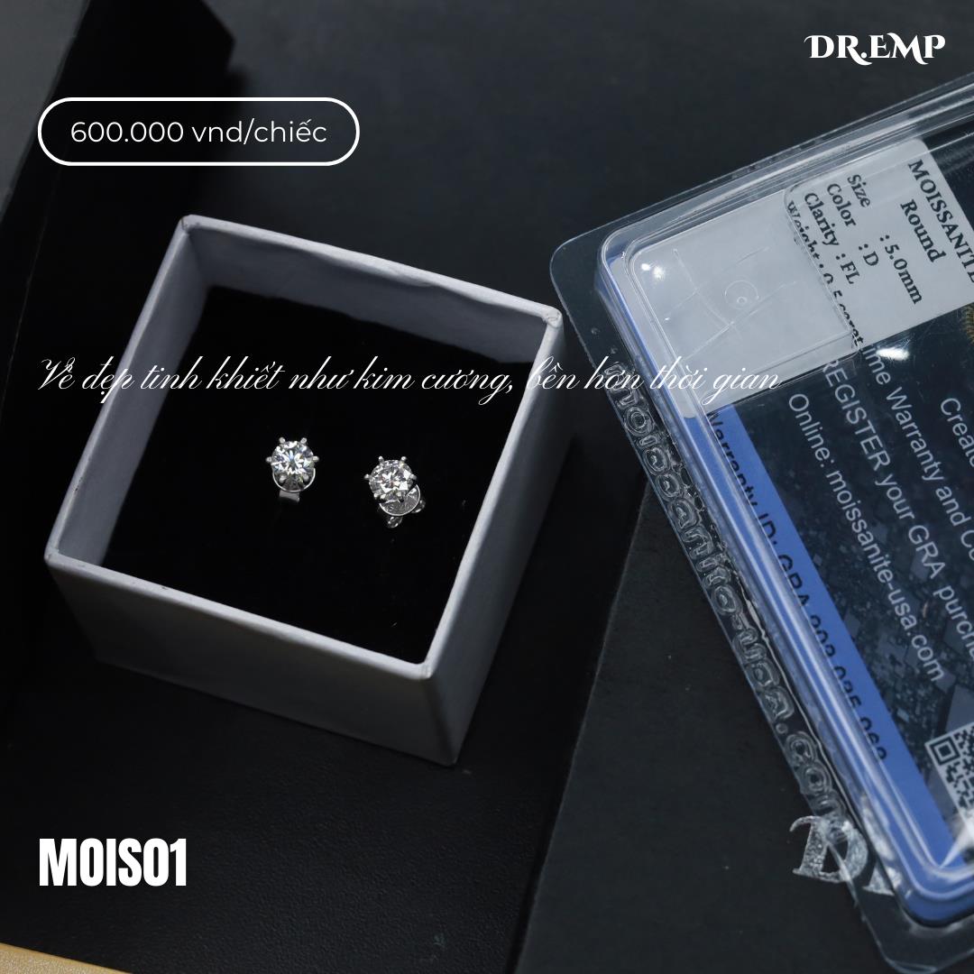 Khuyên tai bạc xi bạch kim kim cương mois