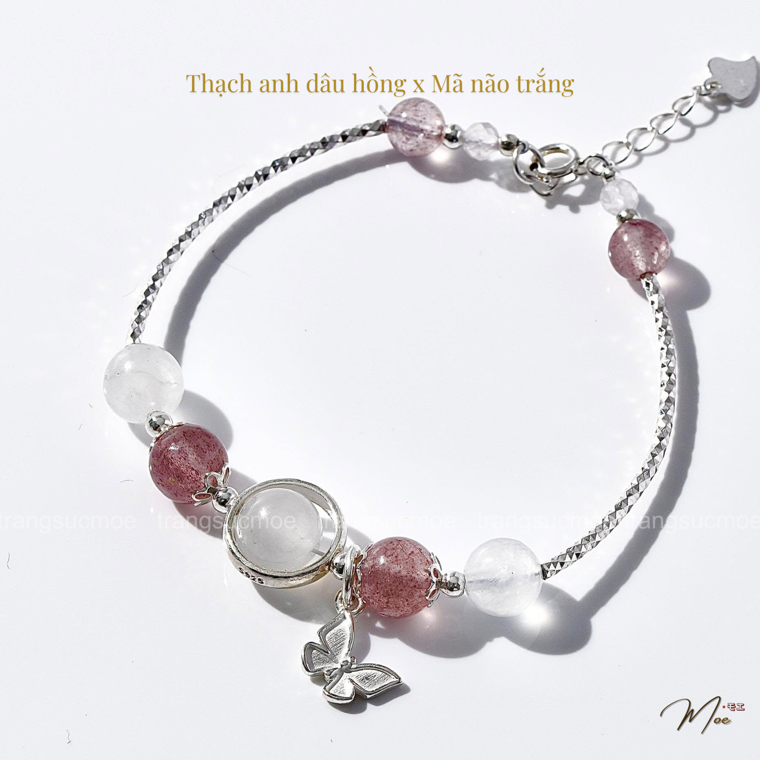 PT209 - Lắc tay đá phong thủy mix charm hồ điệp (theo yêu cầu)