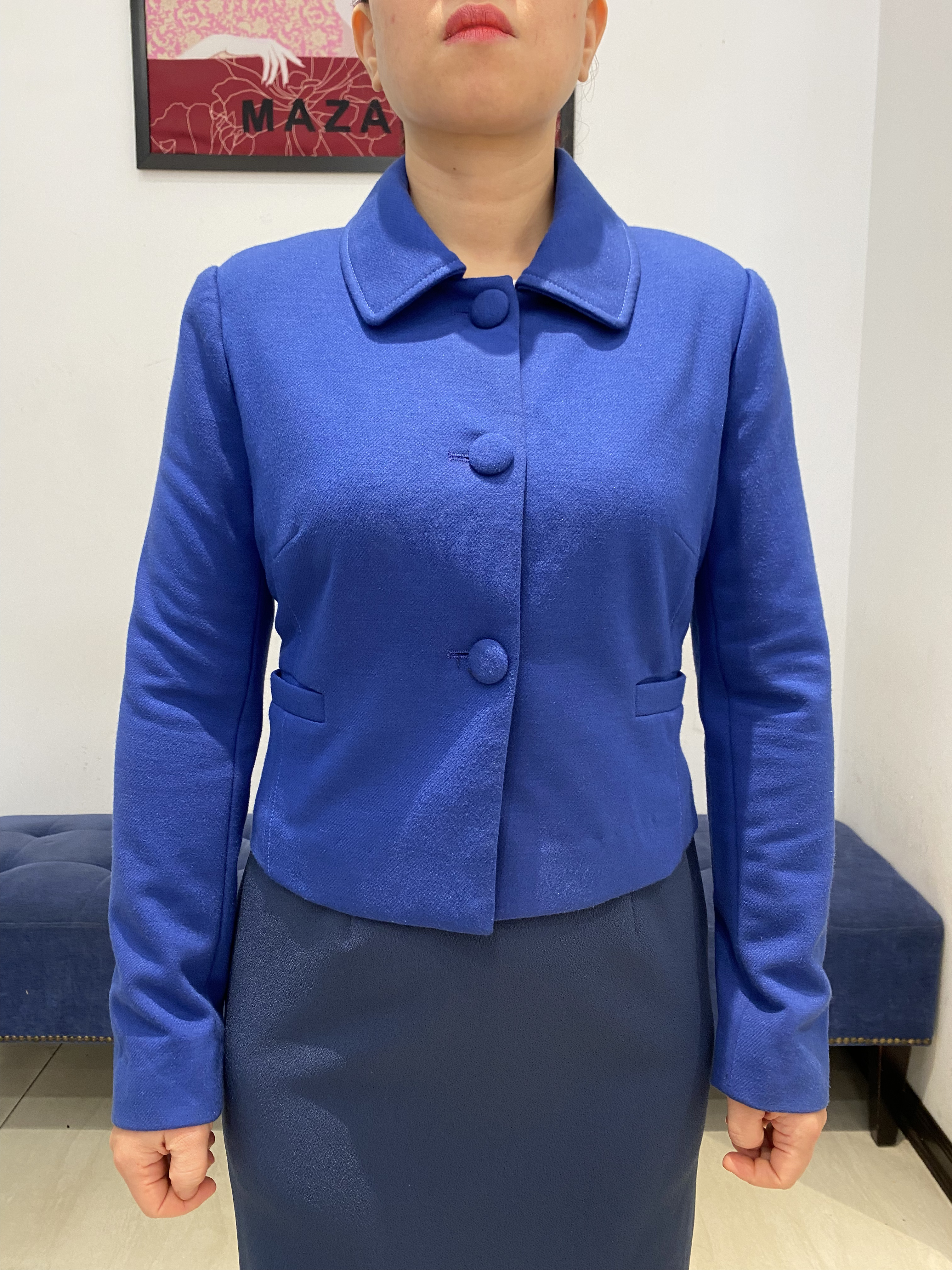 Bộ Áo Vest và Chân váy Juyp vải dạ Yumi màu xanh