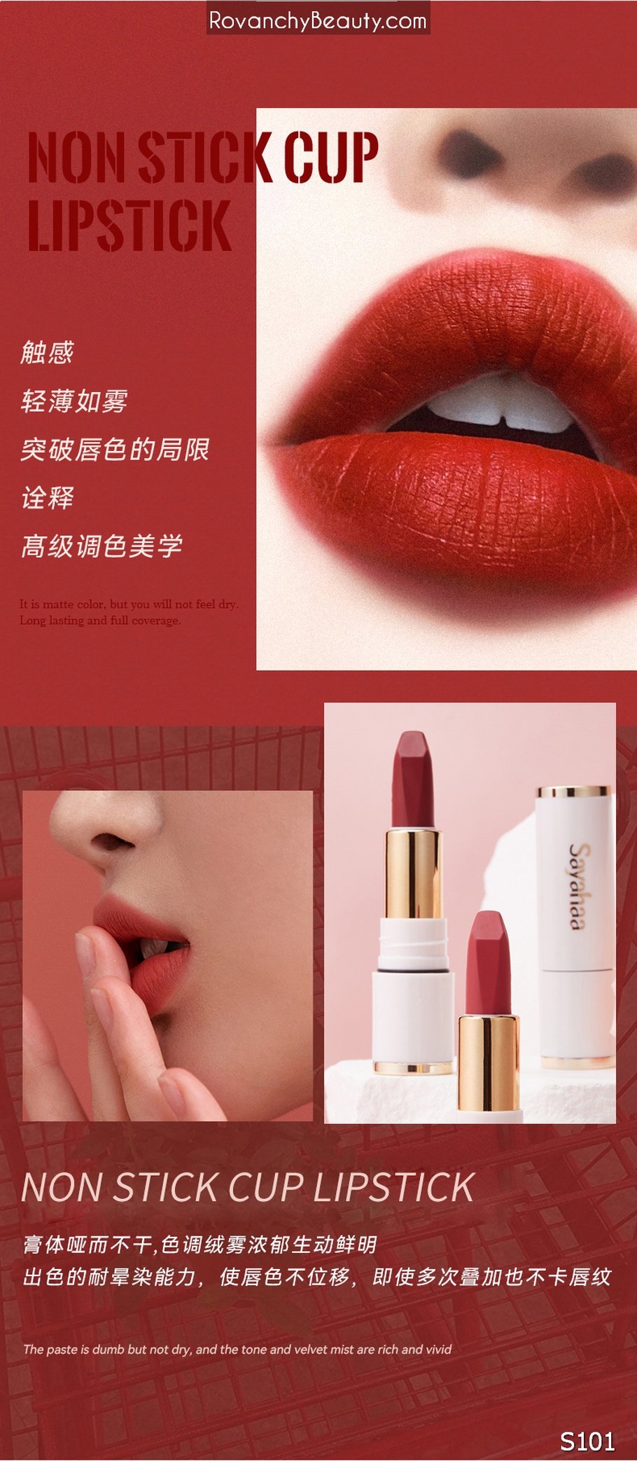 S101 Son Lì Cao Cấp Sayahaa Không Trôi - Màu Đẹp Tự Nhiên, Lâu Phai, Dưỡng Môi Mềm Mịn_thumbnail_9