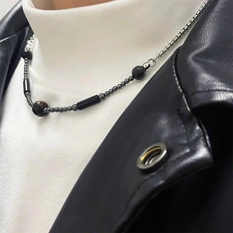 Vòng cổ titan hạt ngọc đen đá trụ nâu_thumbnail_1