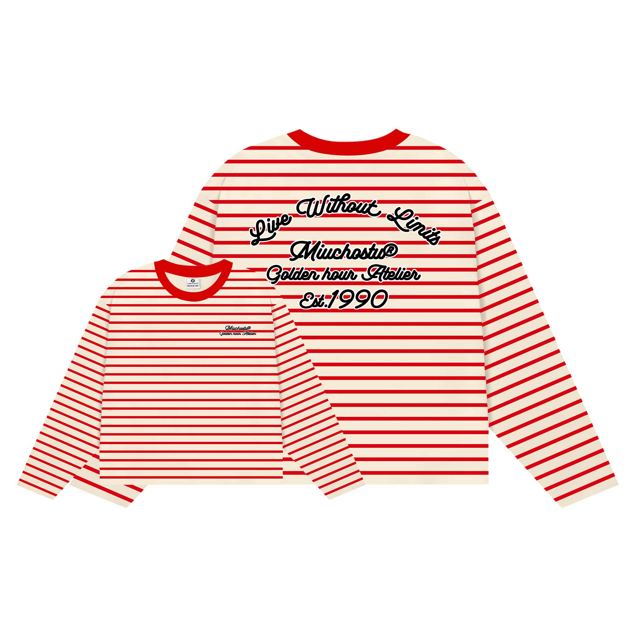 Áo thun form boxy Miucho vải bo rip thoáng mát mềm mại tay dài kẻ sọc in chữ basic 2700_thumbnail_4