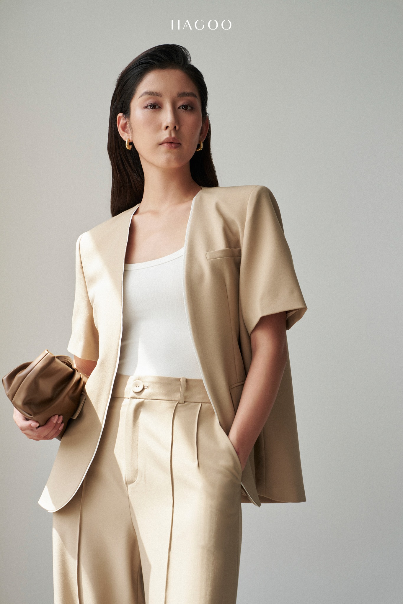 Set áo vest cộc tay và quần suông HAGOO