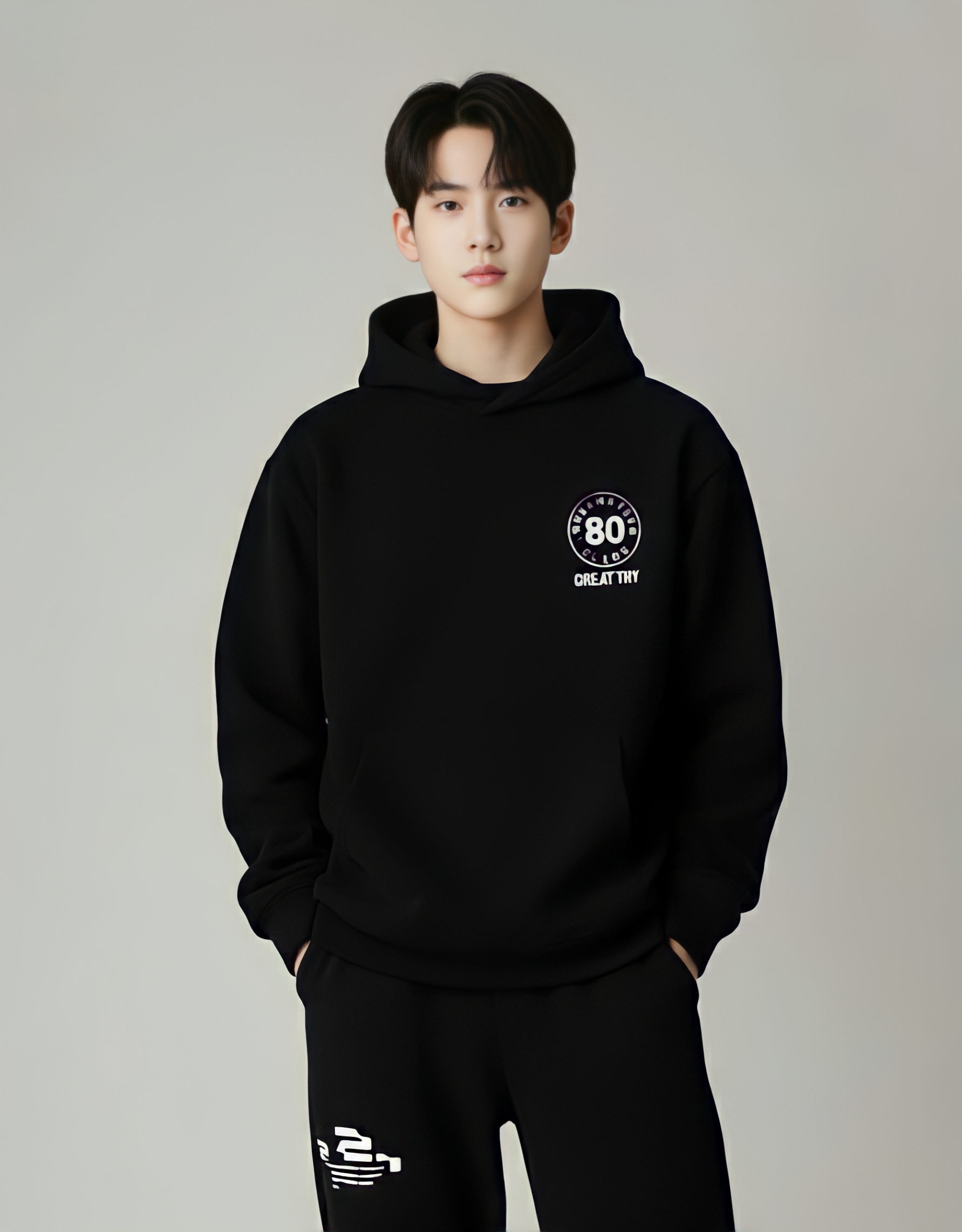 Áo nỉ hoodie đen in ngực số 80