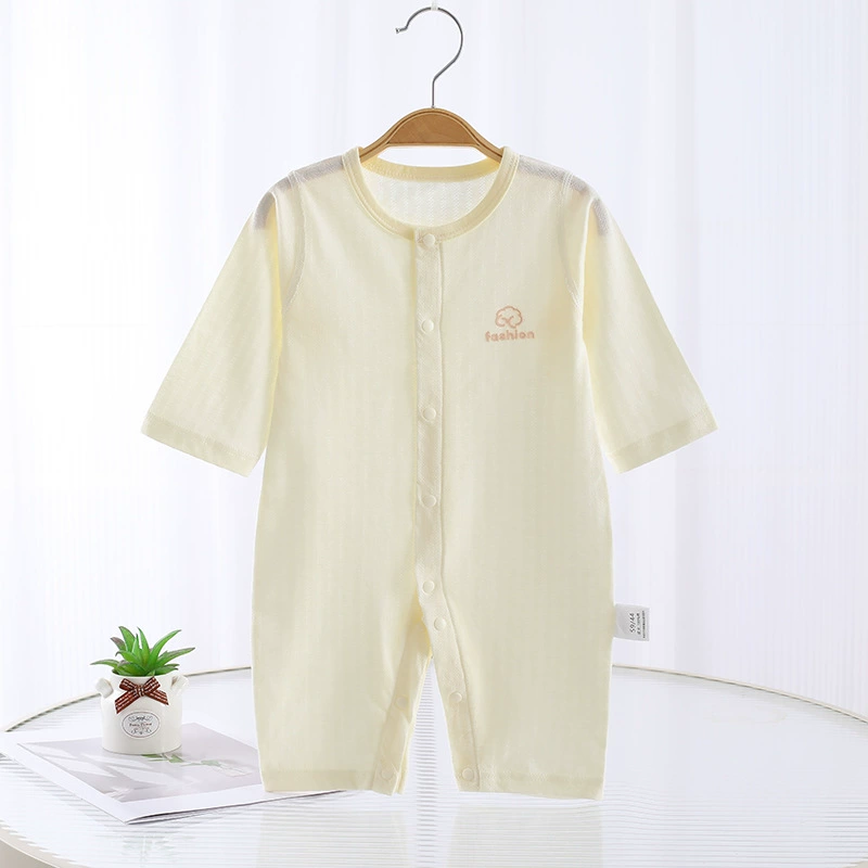 Áo liền thân sơ sinh DÀI TAY Cotton gân mỏng mùa hè cho bé – Vải kháng khuẩn 5A – Quần áo bodysuit bé trai bé gái từ 0–12 tháng_thumbnail_6
