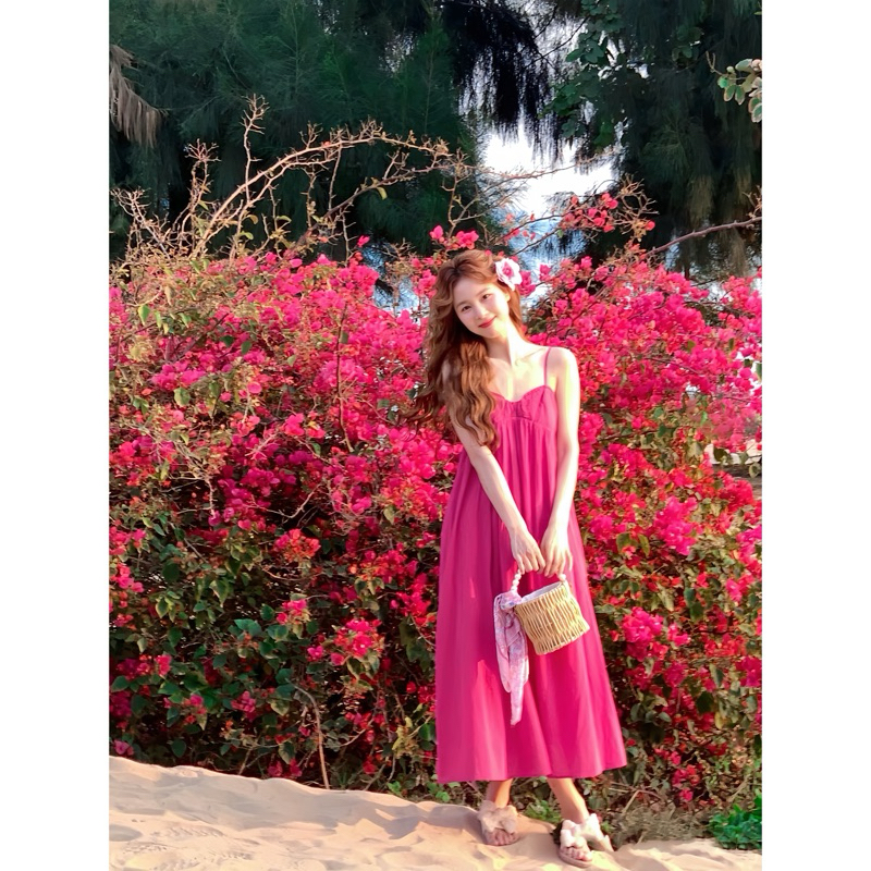 Váy maxi 2 dây màu hồng, váy 2 dây xoè dáng dài, váy đi biển Logastore_L144_thumbnail_1