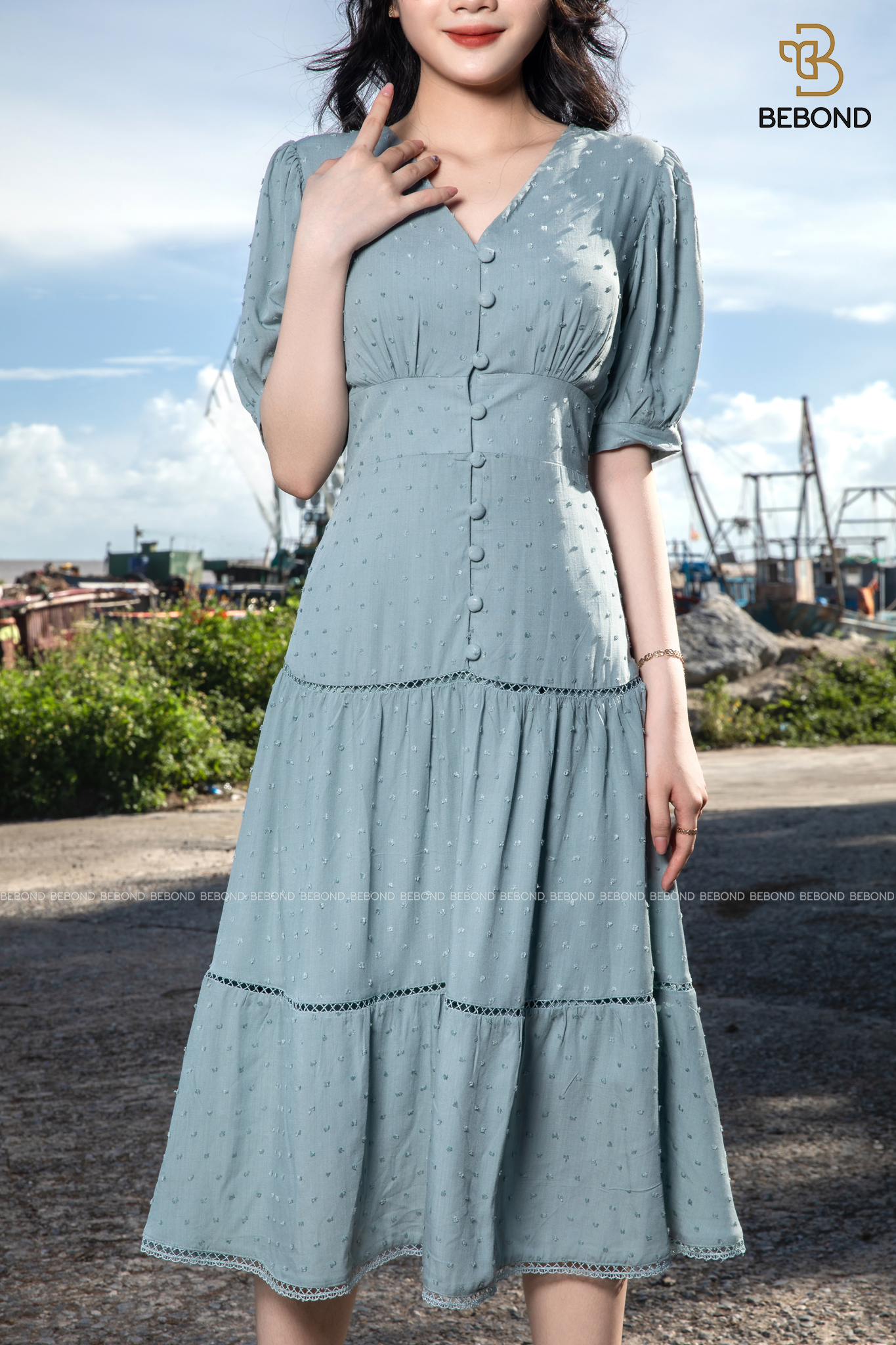 Đầm đũi nảy hạt màu XANH NGỌC FIONA