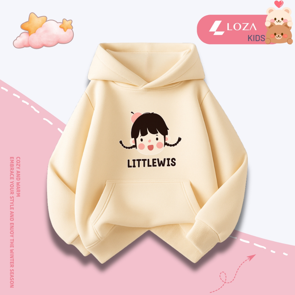 Áo nỉ hoodie bé gái in hình bé gái Littlewis-  Loza Kids HN3386