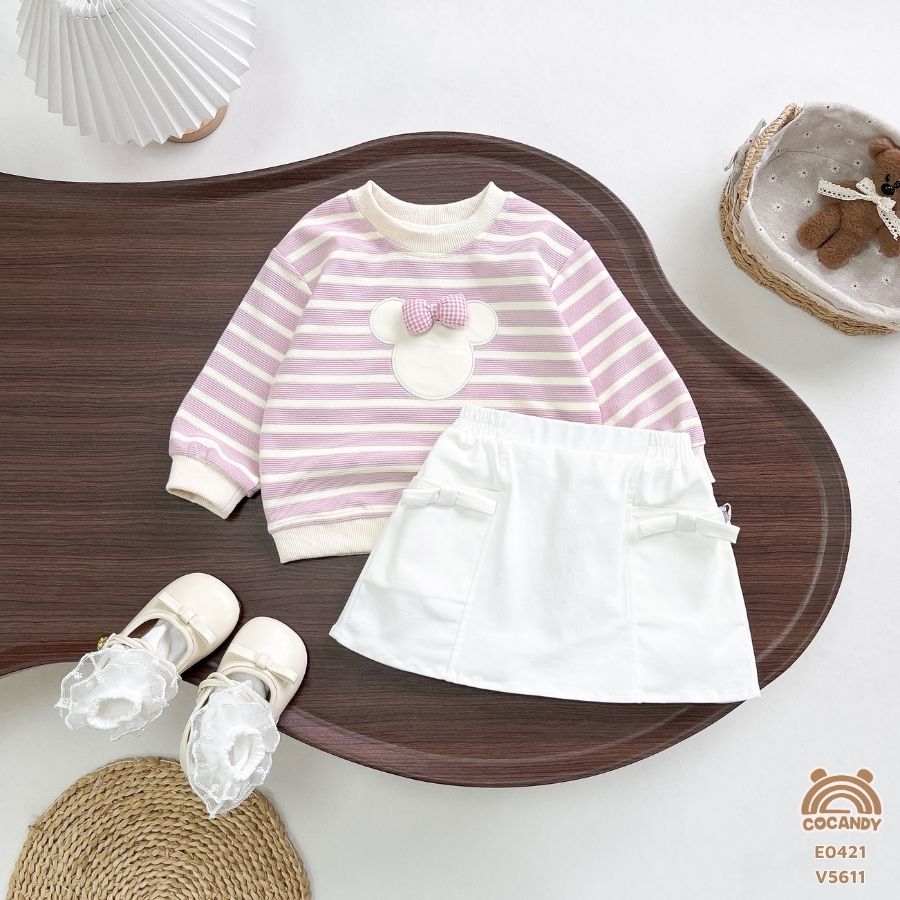 Áo dài HỒNG kẻ BE phối mickey_thumbnail_1