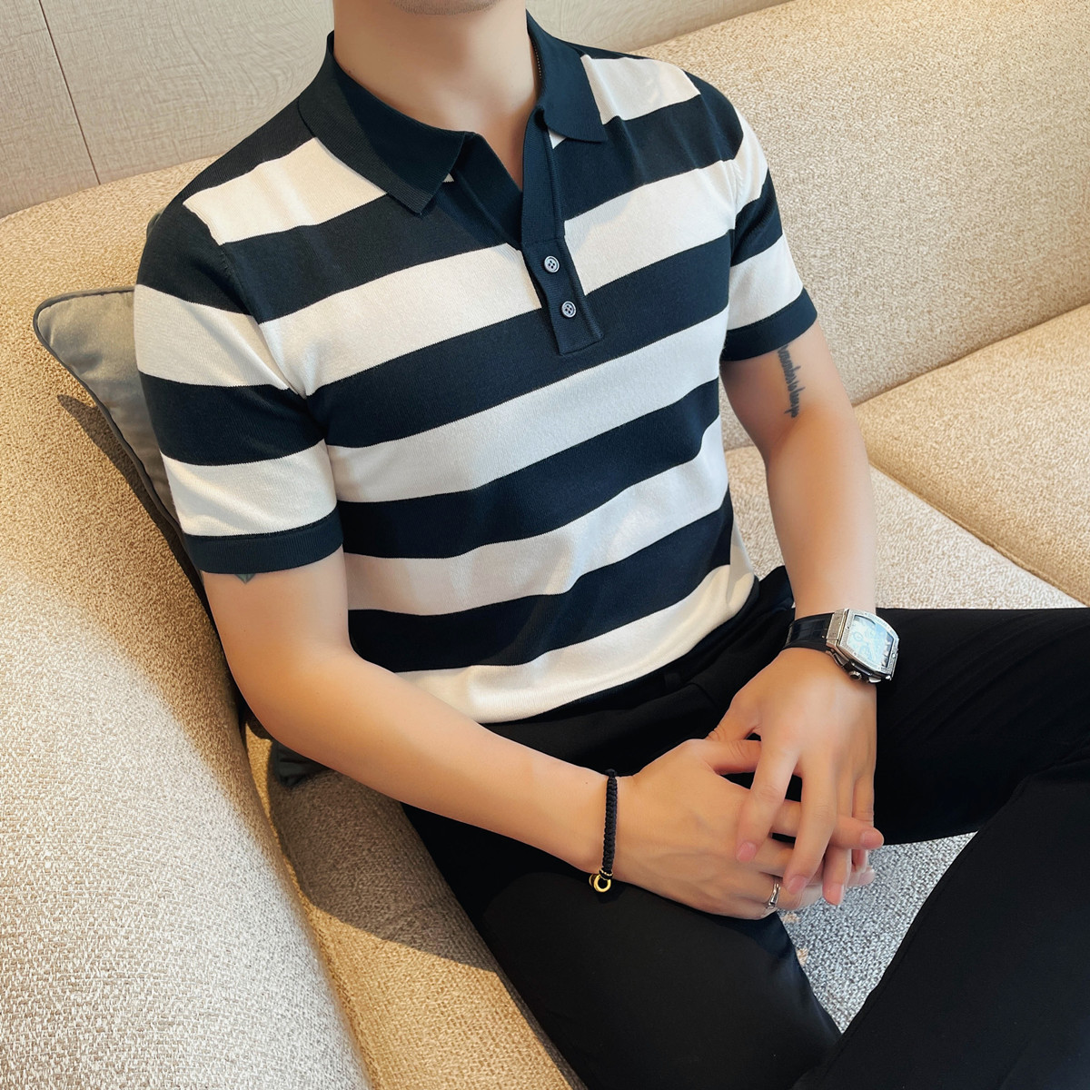 PA43 – Áo polo nam dệt kim kẻ sọc xu hướng hè 2025_thumbnail_2