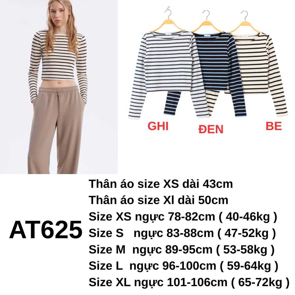 AT625 Áo thun kẻ crop