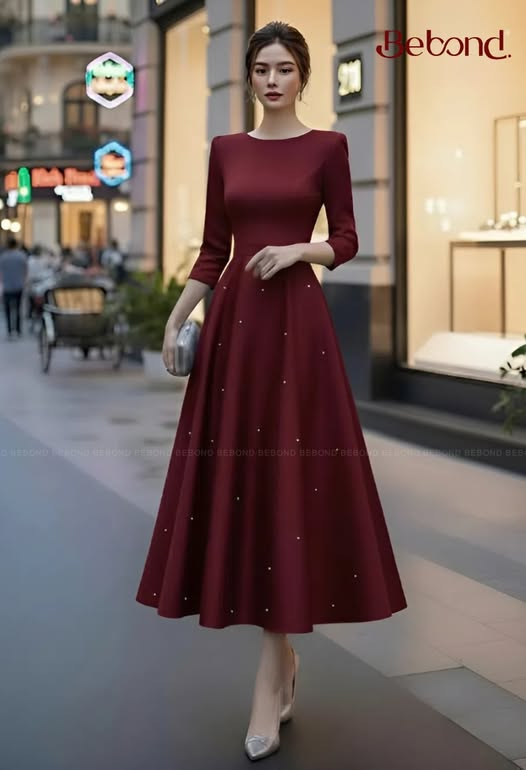 Đầm liền chân váy xòe MELANIE màu ĐỎ