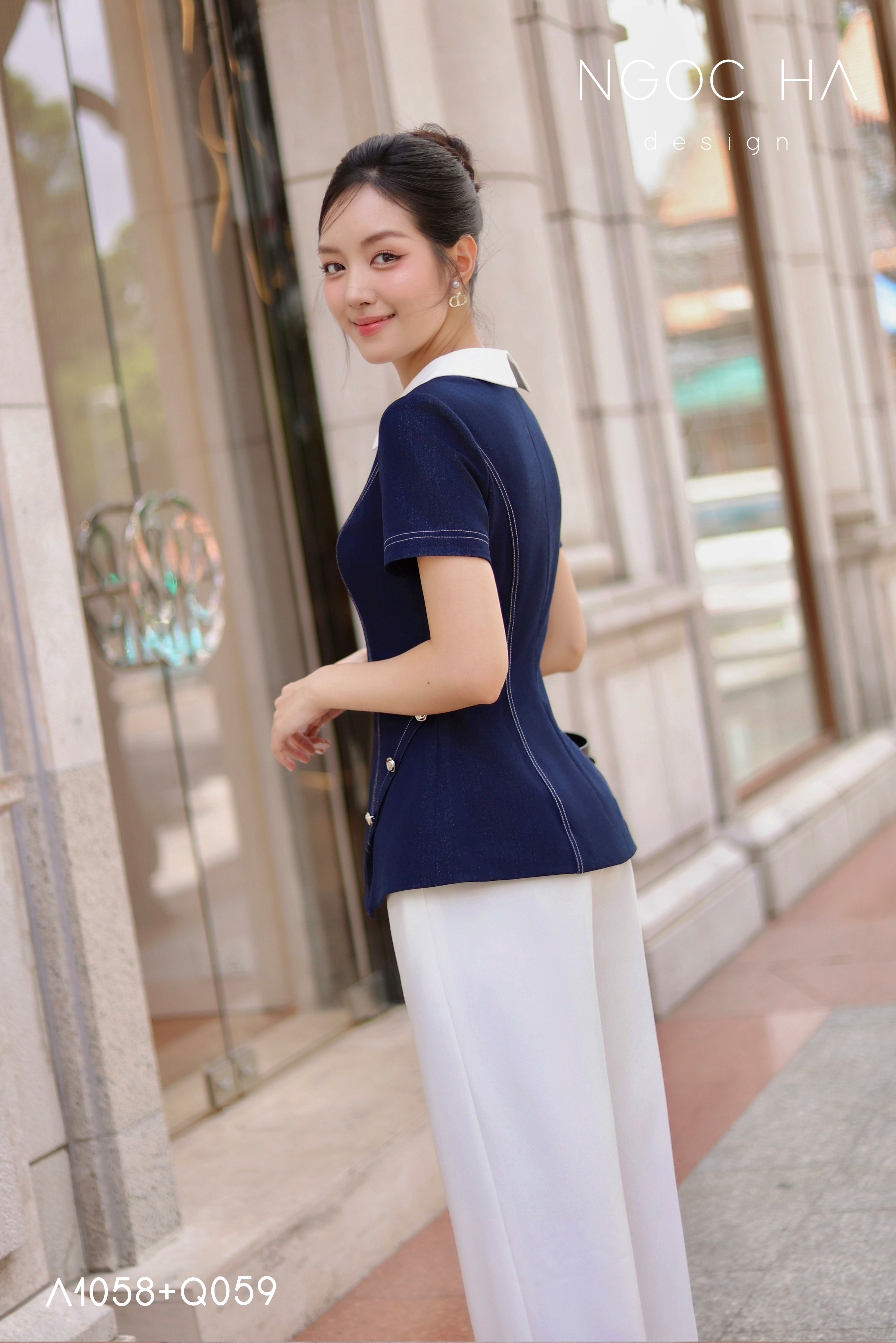 Lara Top_ Áo Bò Peplum Vạt Chép Đính Cúc Mix Cổ Trắng A1058_thumbnail_11