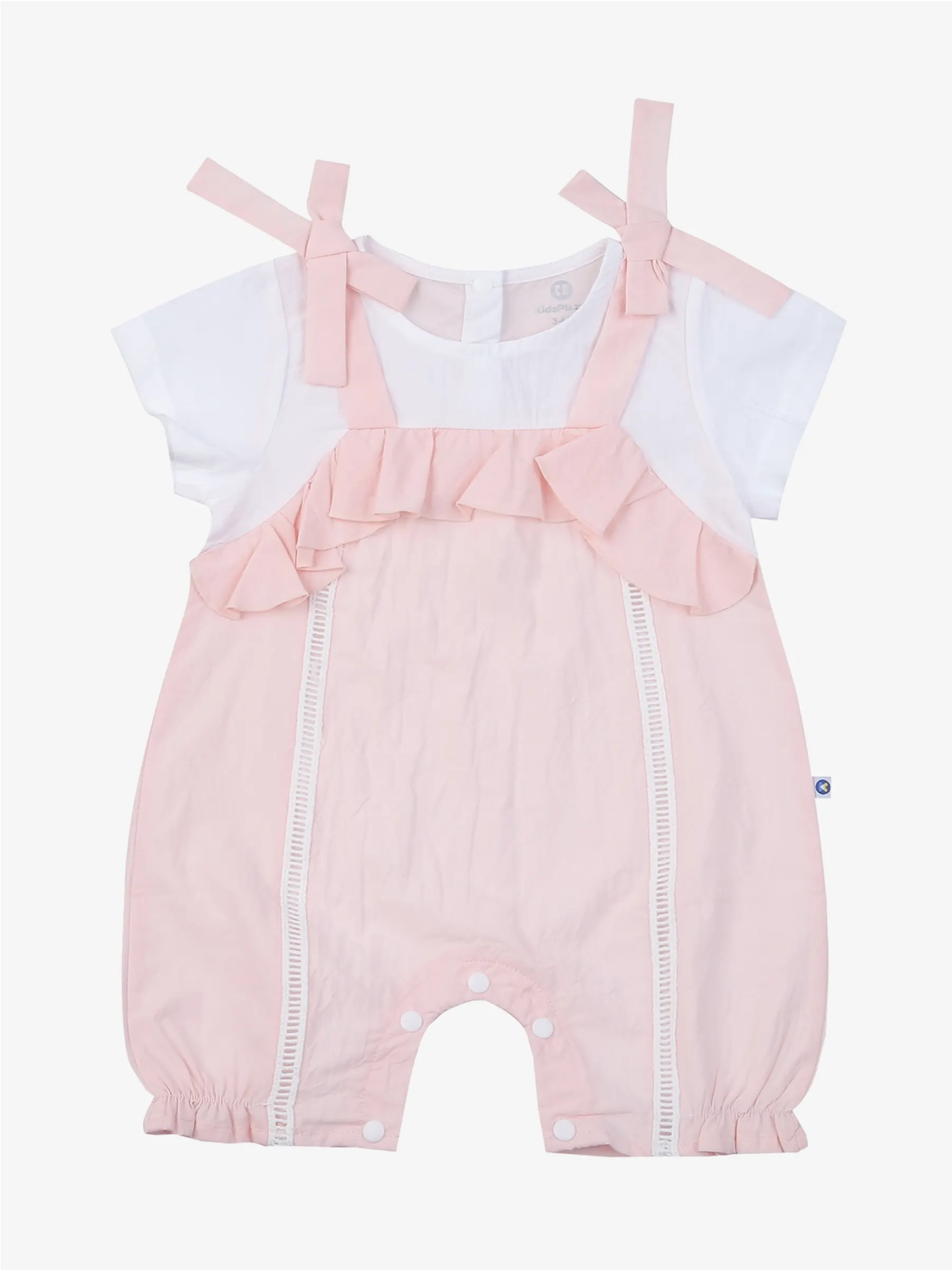 Bộ body cộc bé gái Kizzy phối bèo (Hồng)