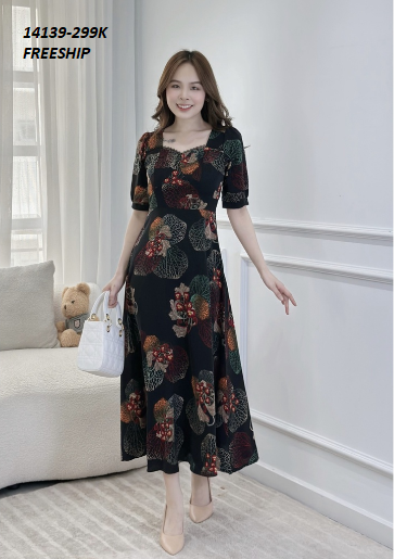 14139-Đầm maxi tay phồng  họa tiết cổ viền  ren (lụa mango)FREESHIP_thumbnail_1