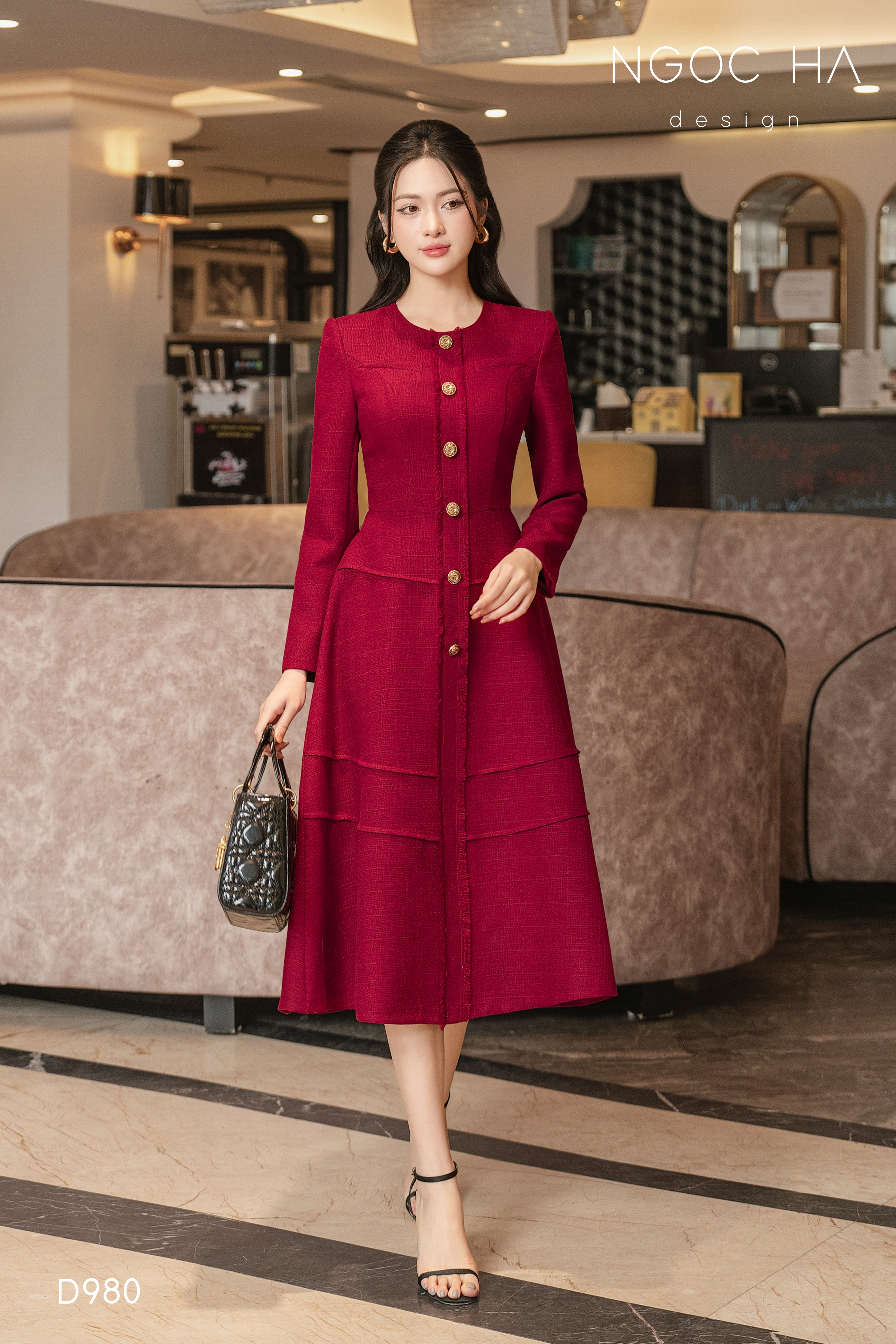 Wendy Dress_ Đầm Text Đỏ Nẹp Tua Rua D980_thumbnail_2
