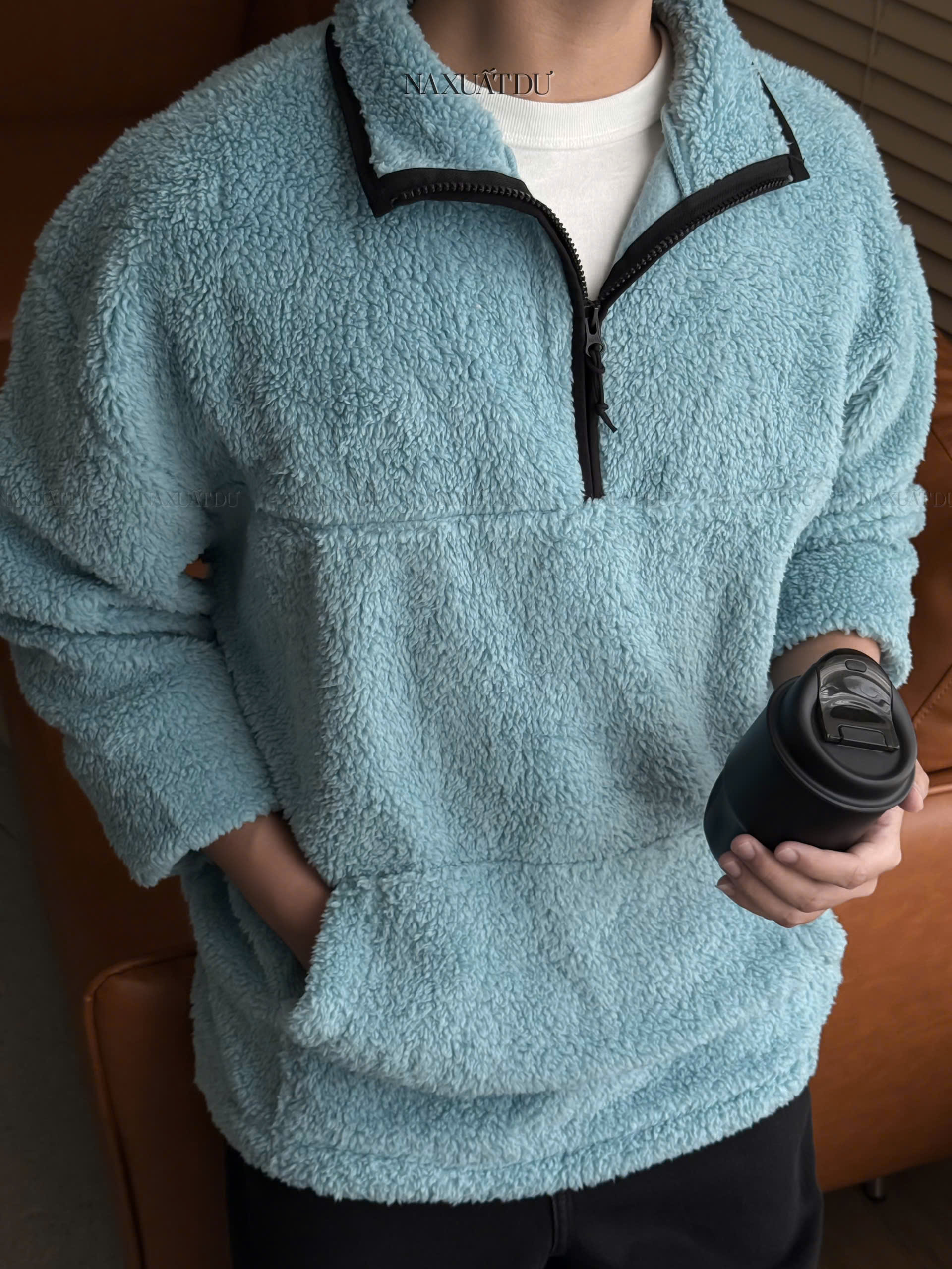 Set 2 Áo lông cổ có dây kéo unisex 