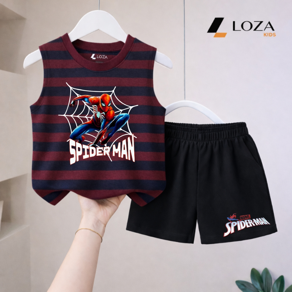 Bộ ba lỗ kẻ cho bé trai hình Spideman, chất liệu cotton giấy - Loza Kids BK002_thumbnail_1